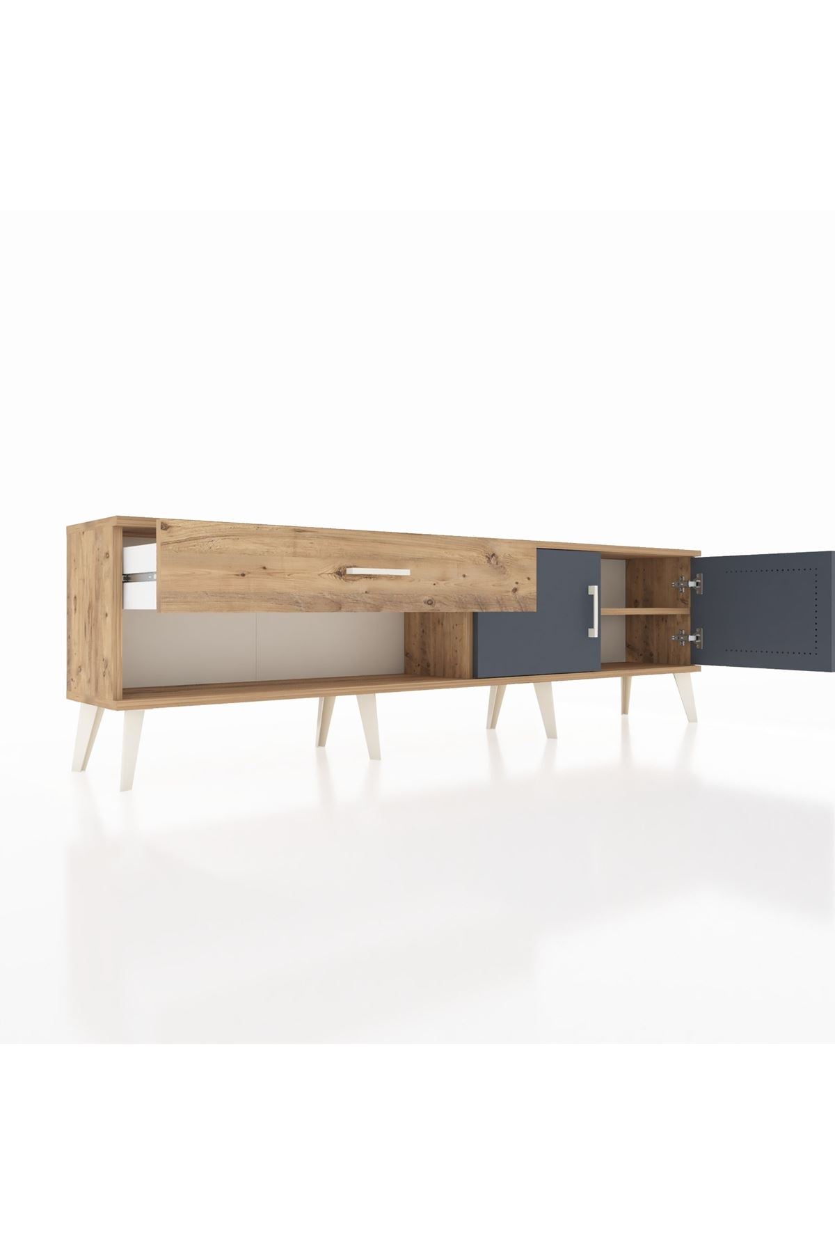 Arges TV Ünitesi Tek Raflı Tek Çekmeceli 2 Kapaklı 176x30x51 Çam-Antrasit/Çam