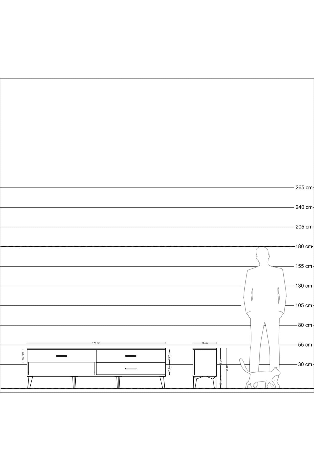 Arges TV Ünitesi 3 Çekmeceli  176x30x51 Aytaşı-Çam/Antrasit