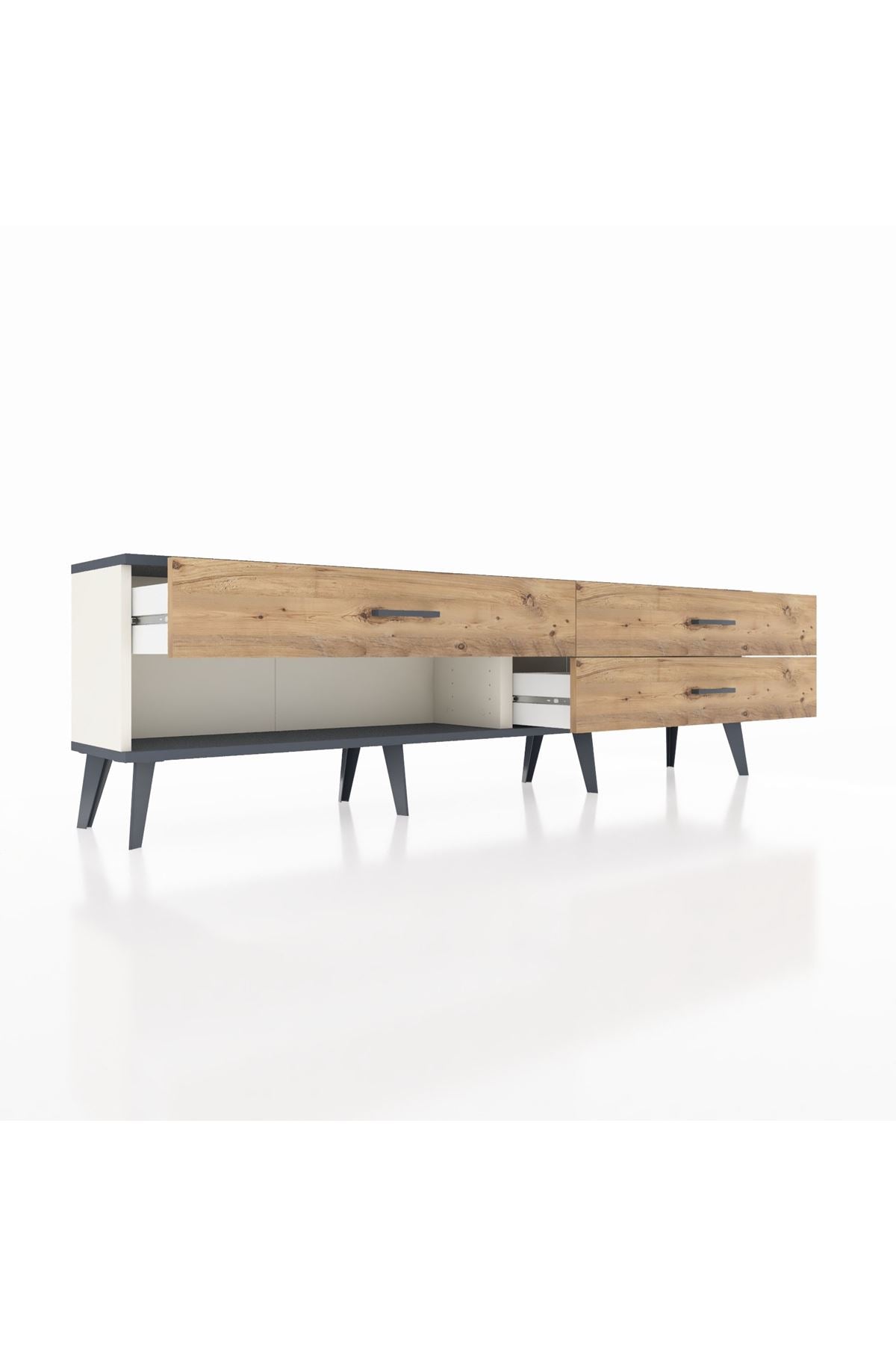 Arges TV Ünitesi 3 Çekmeceli  176x30x51 Aytaşı-Antrasit/Çam