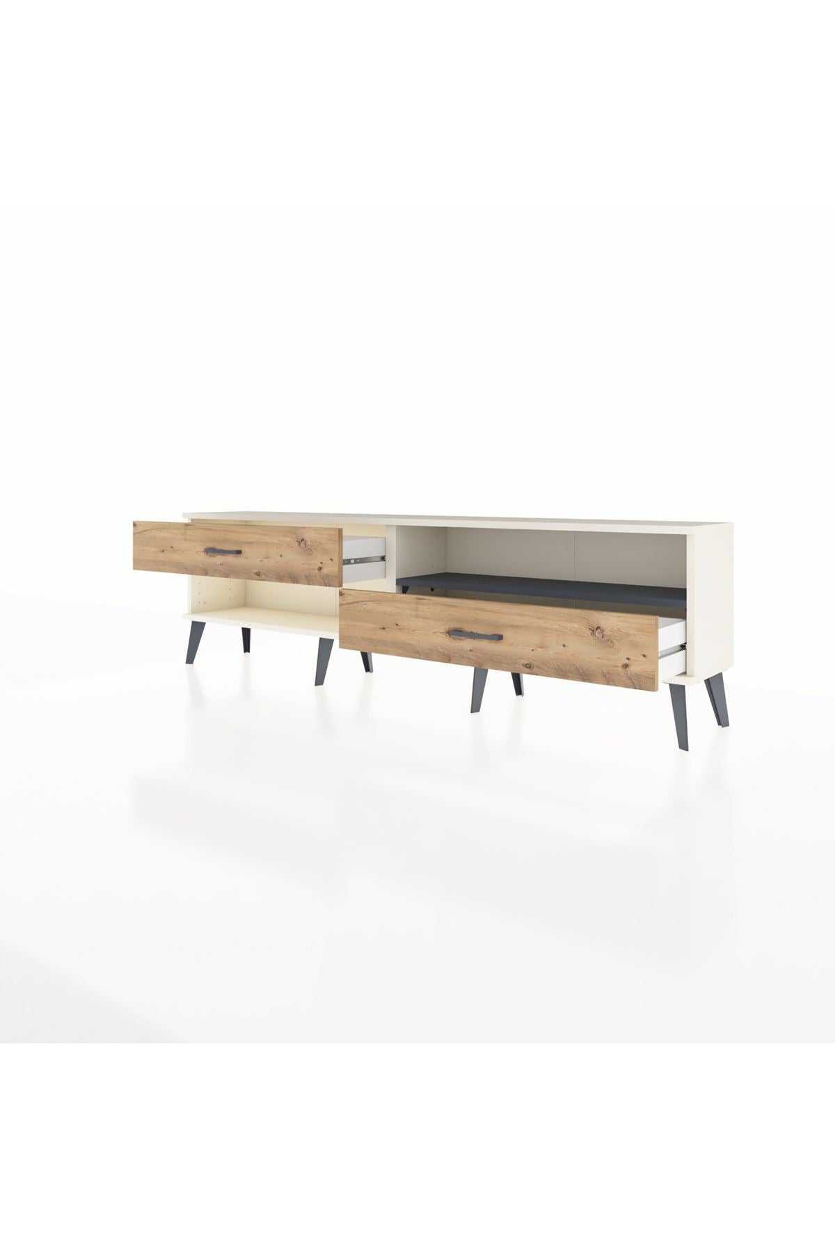 Arges TV Ünitesi Tek Raflı 2 Çekmeceli  176x30x51 Aytaşı-Antrasit/Çam