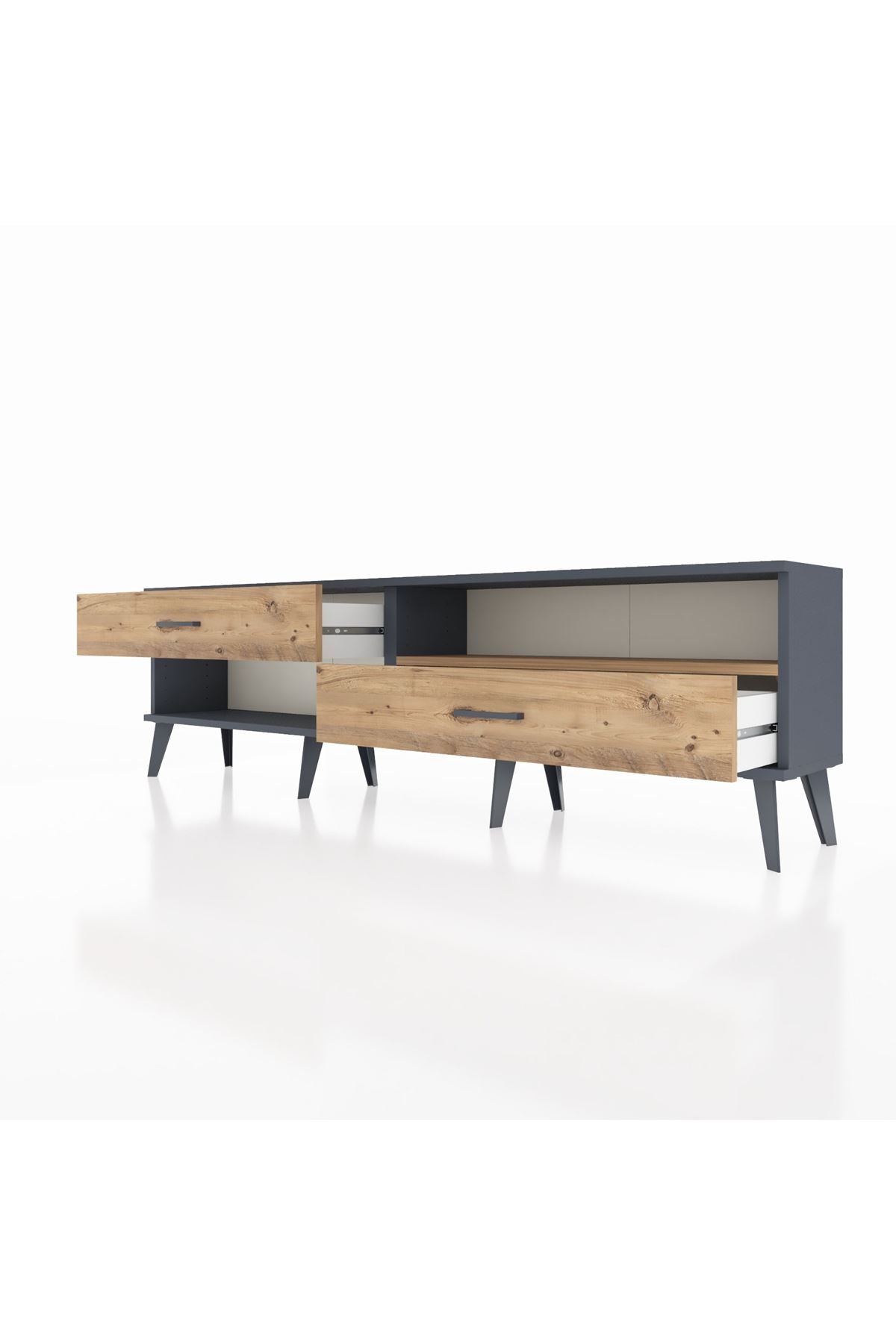 Arges TV Ünitesi Tek Raflı 2 Çekmeceli  176x30x51 Antrasit-Çam/Çam