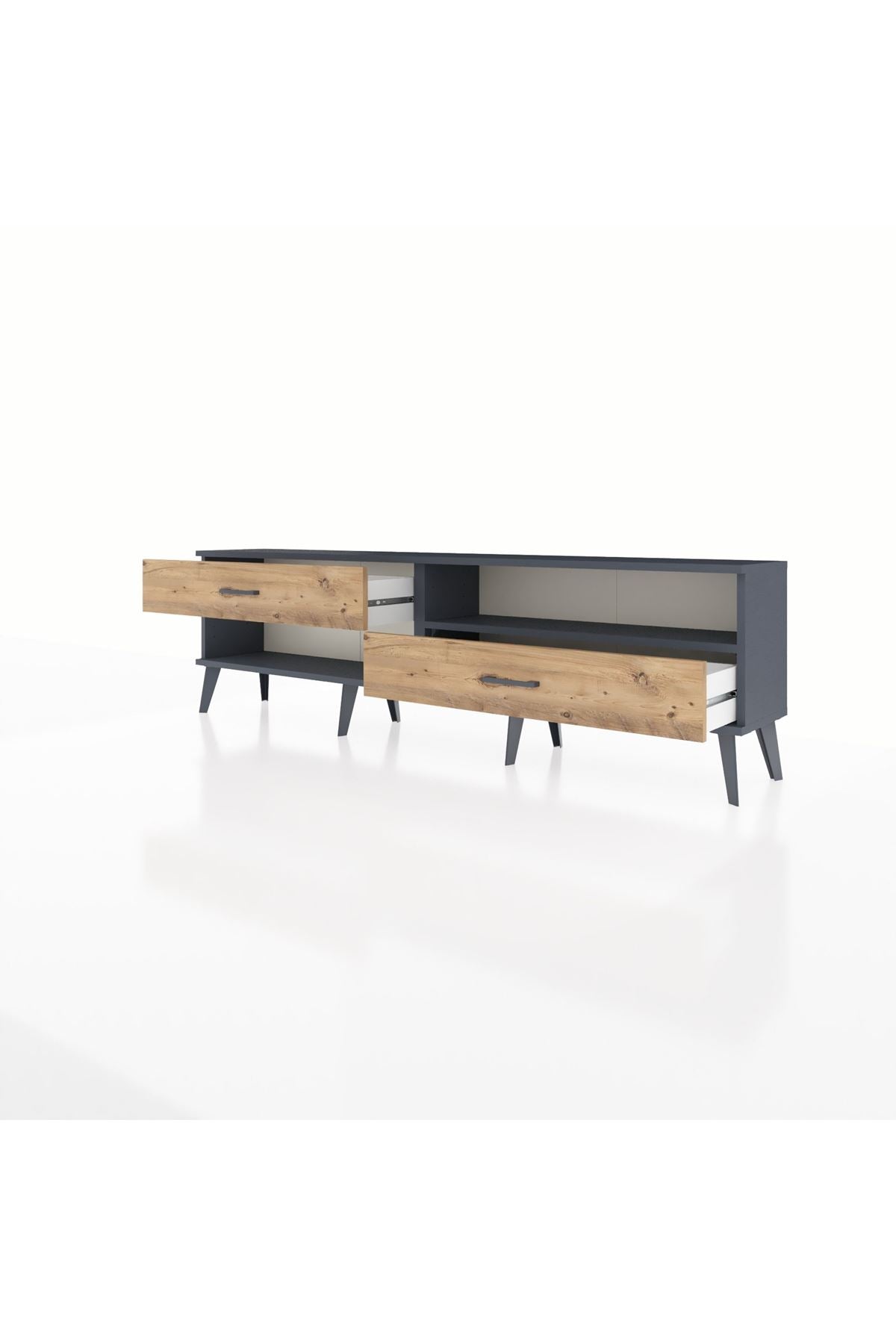 Arges TV Ünitesi Tek Raflı 2 Çekmeceli  176x30x51 Antrasit-Antrasit/Çam