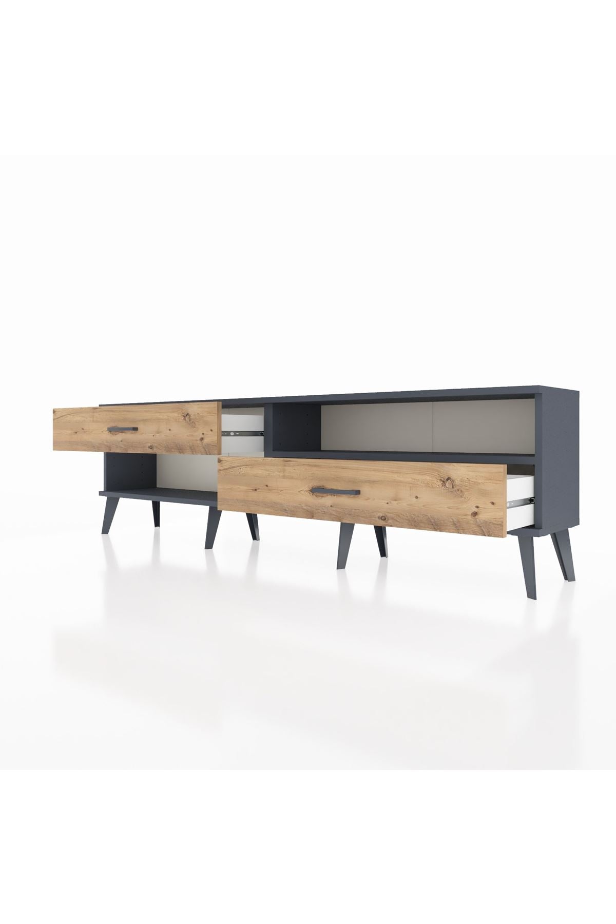 Arges TV Ünitesi Tek Raflı 2 Çekmeceli  176x30x51 Antrasit-Antrasit/Çam