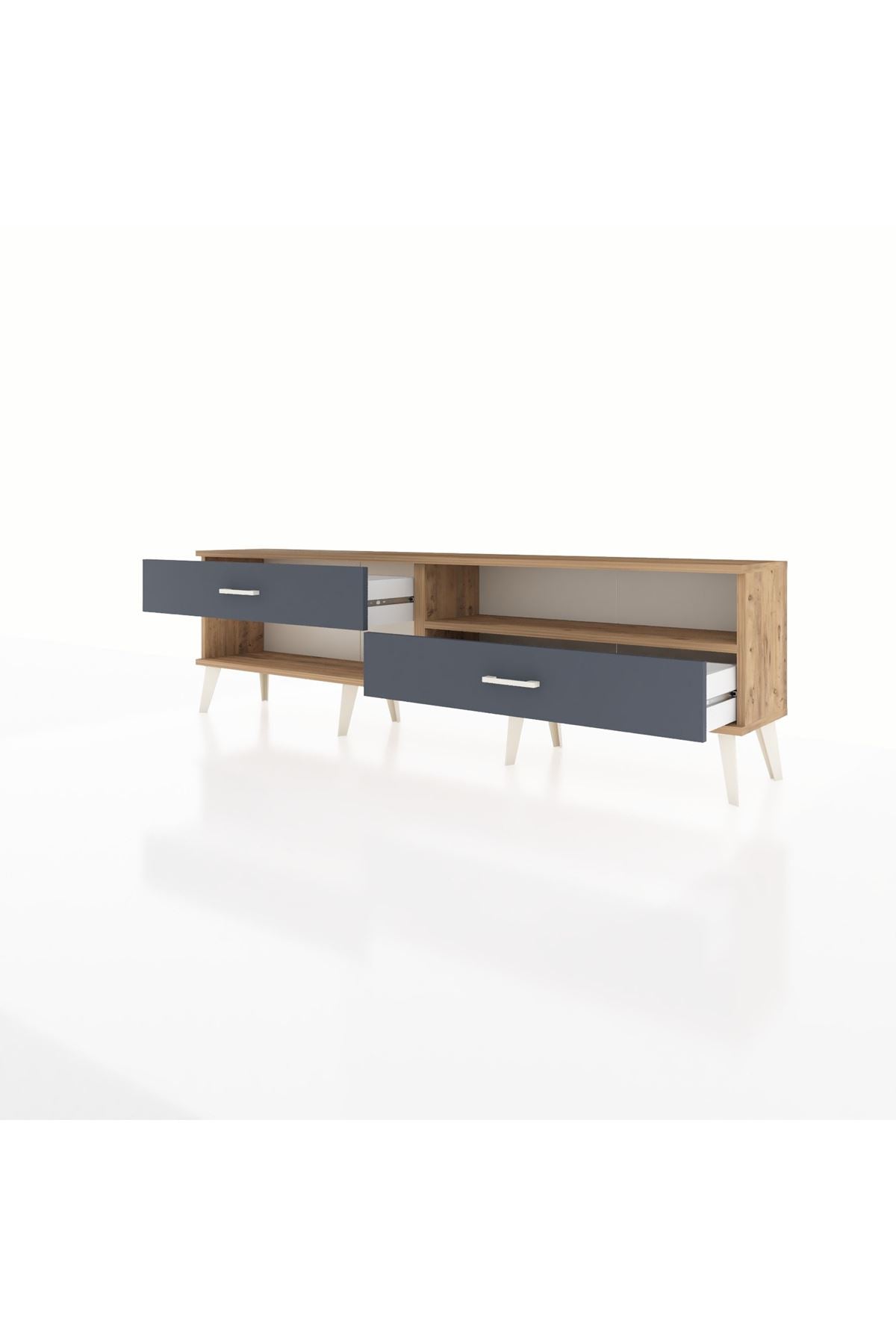 Arges TV Ünitesi Tek Raflı 2 Çekmeceli  176x30x51 Çam-Çam/Antrasit