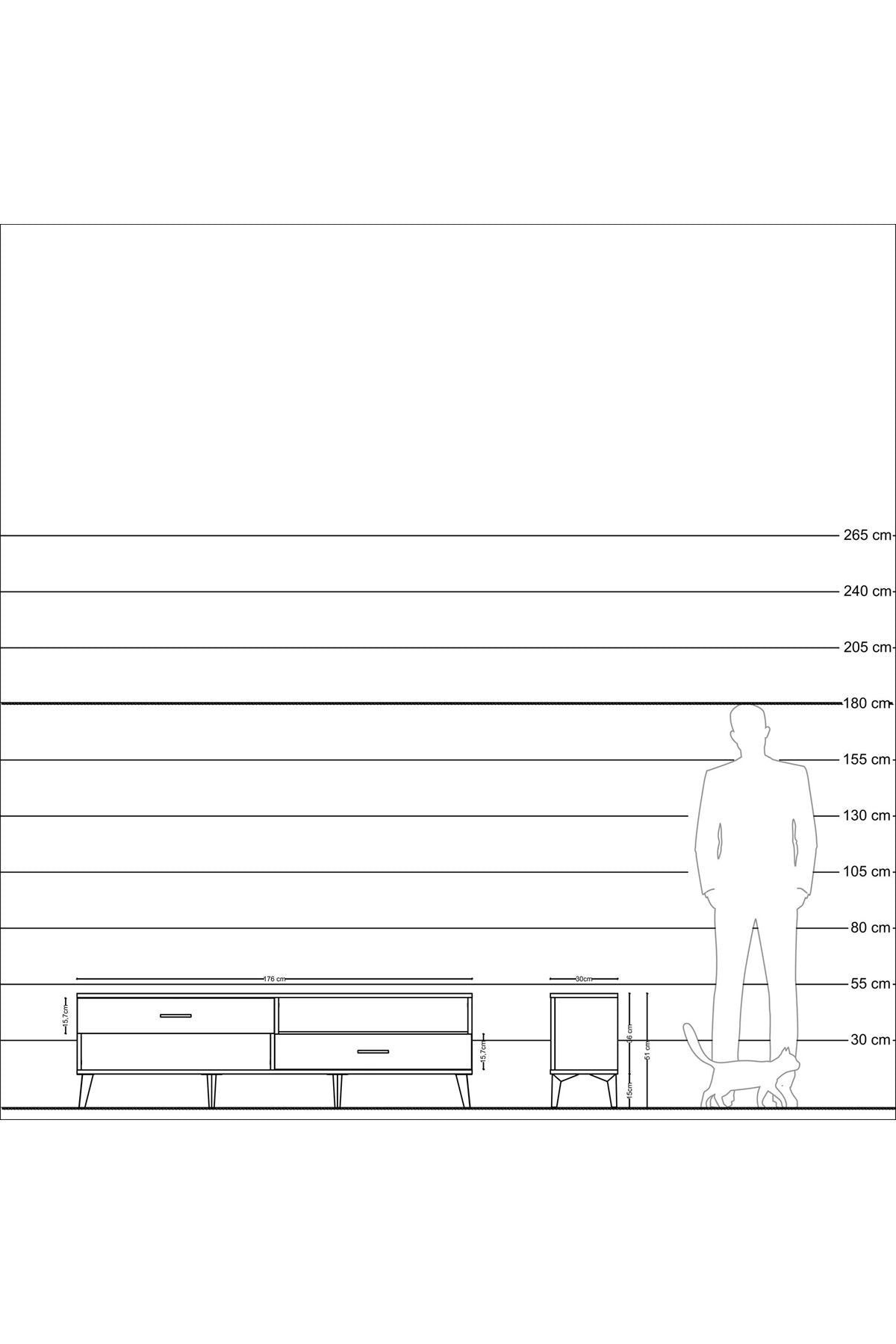 Arges TV Ünitesi Tek Raflı 2 Çekmeceli  176x30x51 Çam-Antrasit/Aytaşı