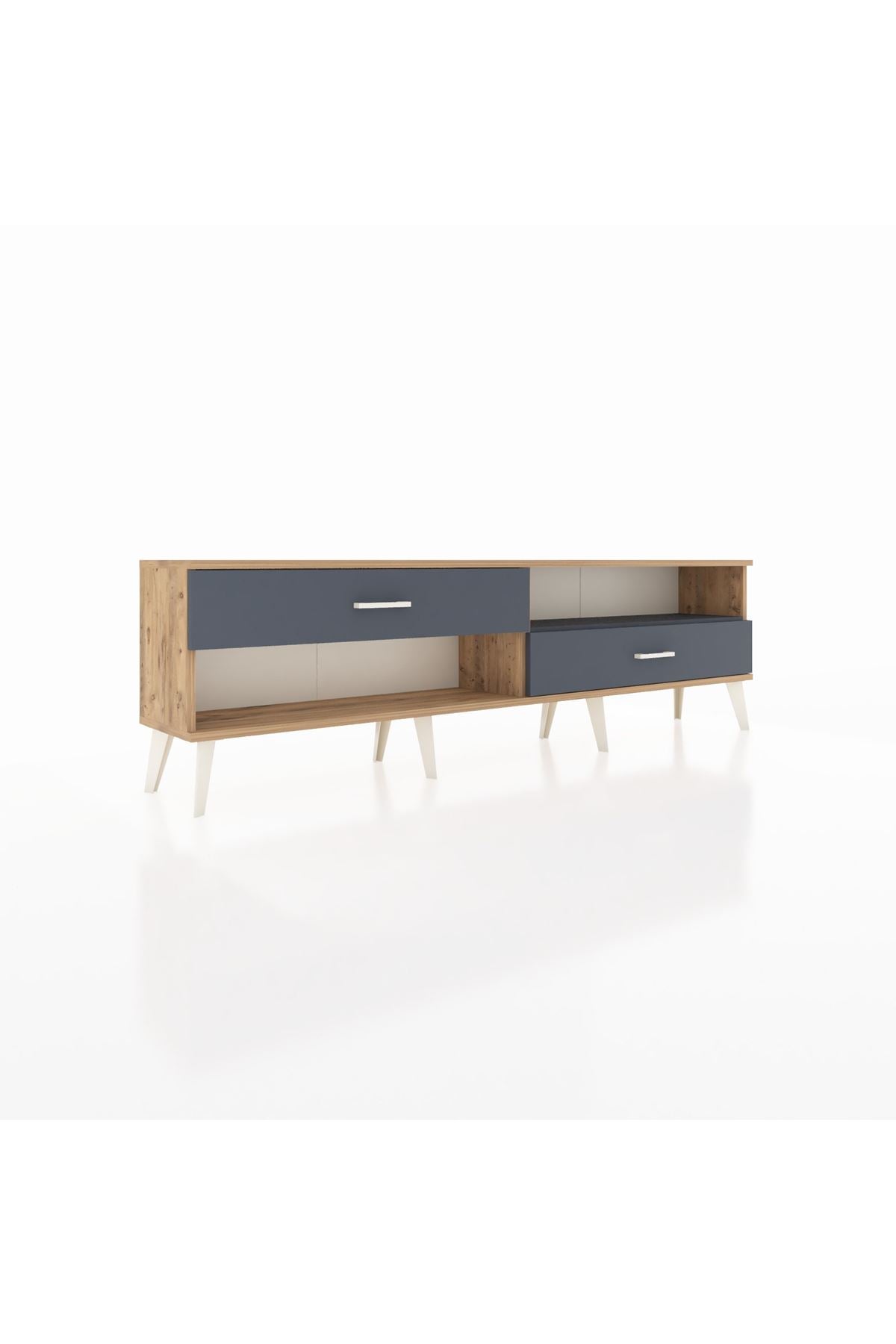 Arges TV Ünitesi Tek Raflı 2 Çekmeceli  176x30x51 Çam-Antrasit/Antrasit