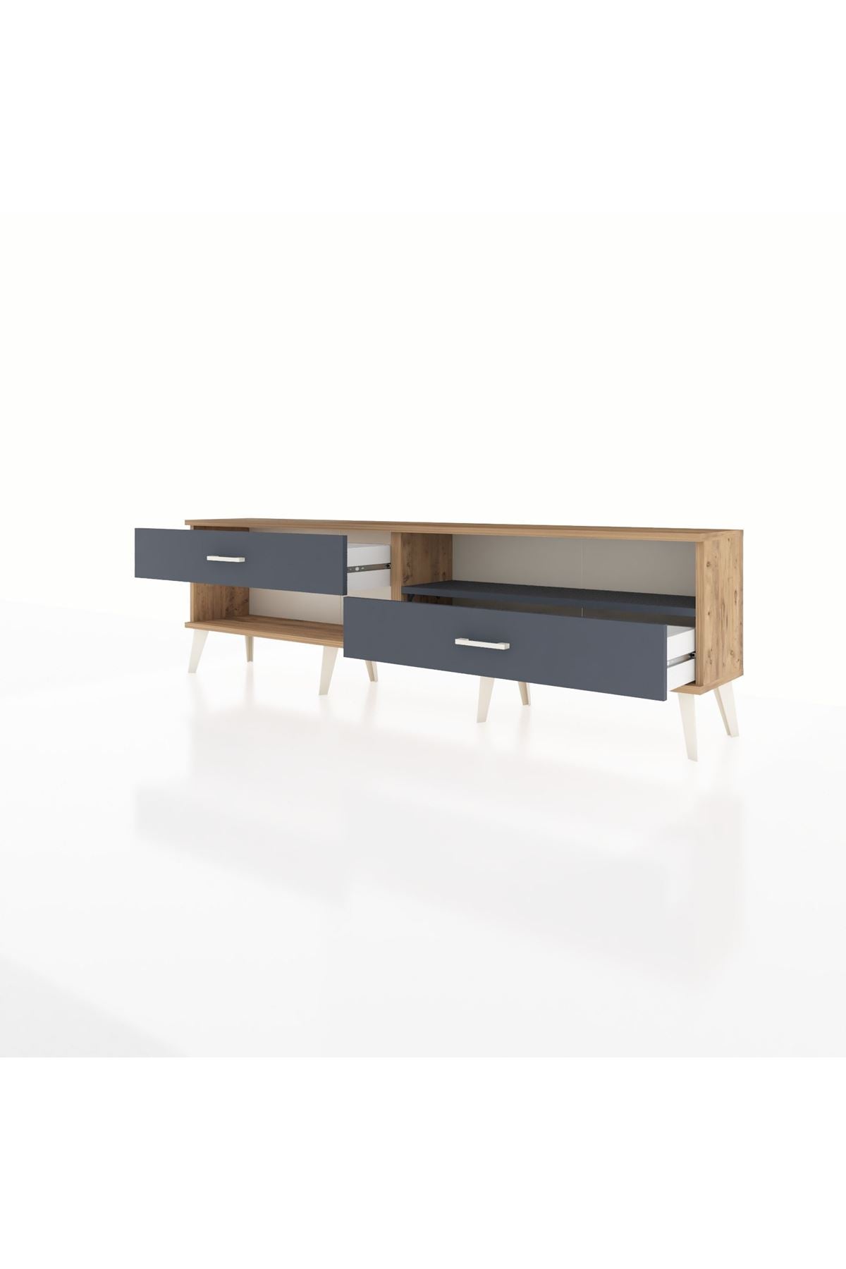 Arges TV Ünitesi Tek Raflı 2 Çekmeceli  176x30x51 Çam-Antrasit/Antrasit