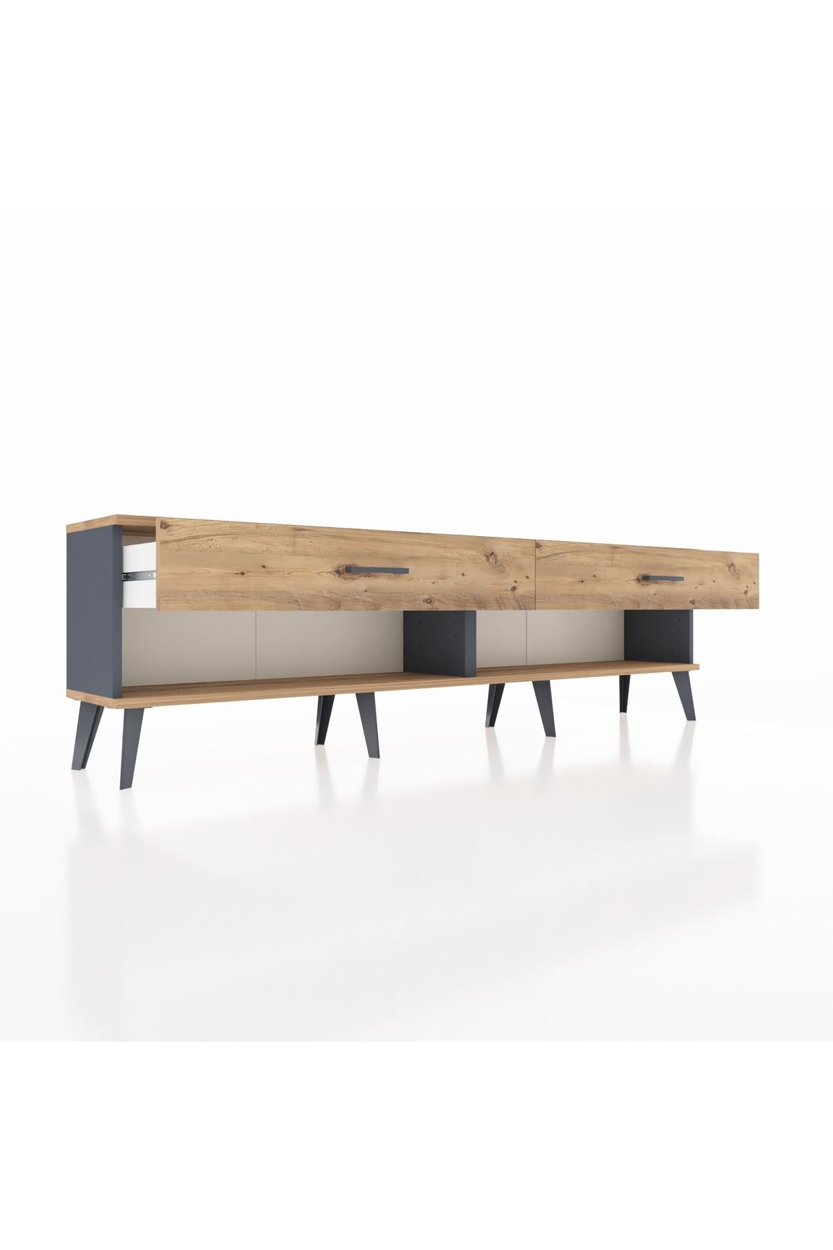 Arges TV Ünitesi 2 Çekmeceli  176x30x51 Antrasit-Çam/Çam