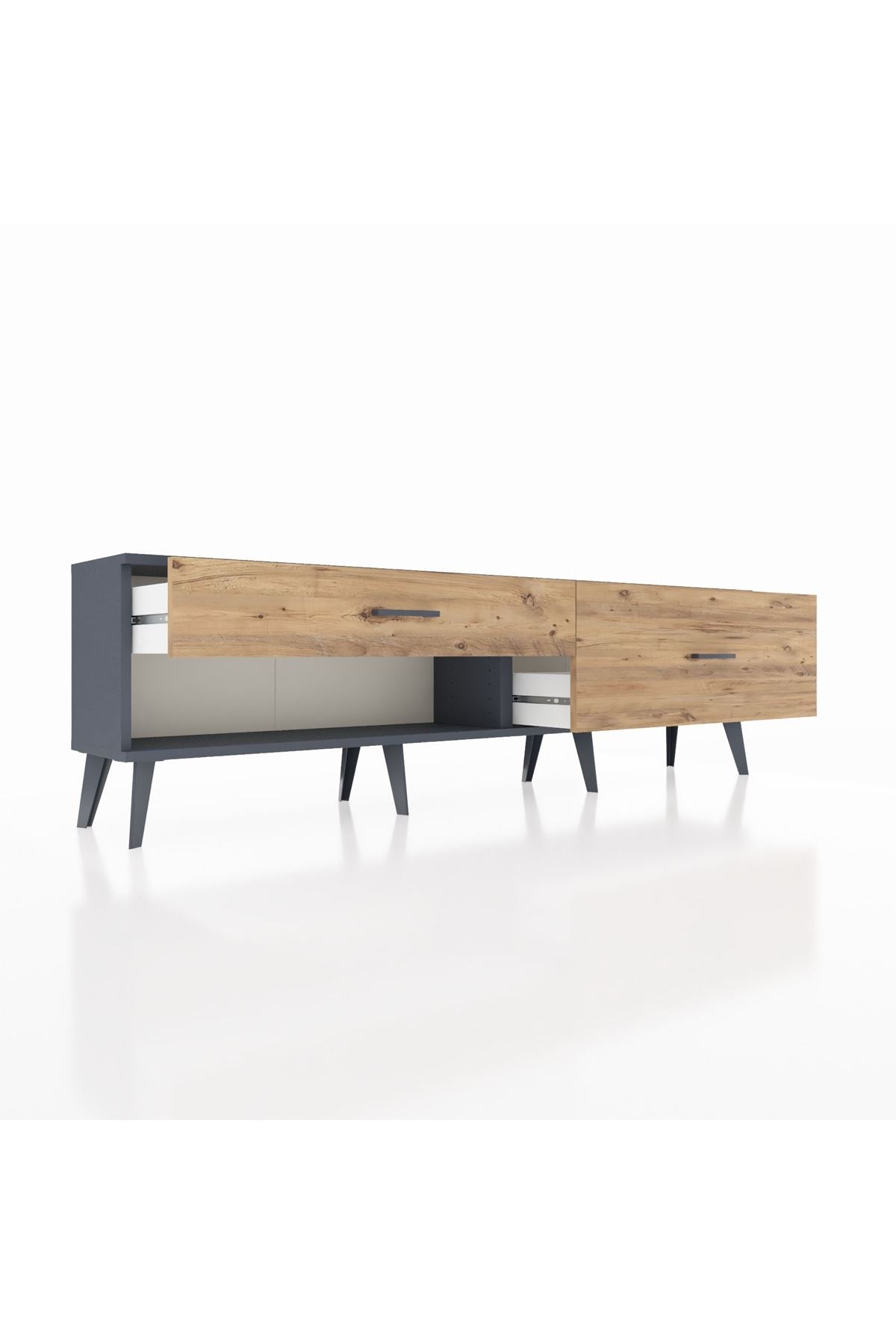 Arges TV Ünitesi 2 Çekmeceli  176x30x51 Antrasit-Antrasit/Çam