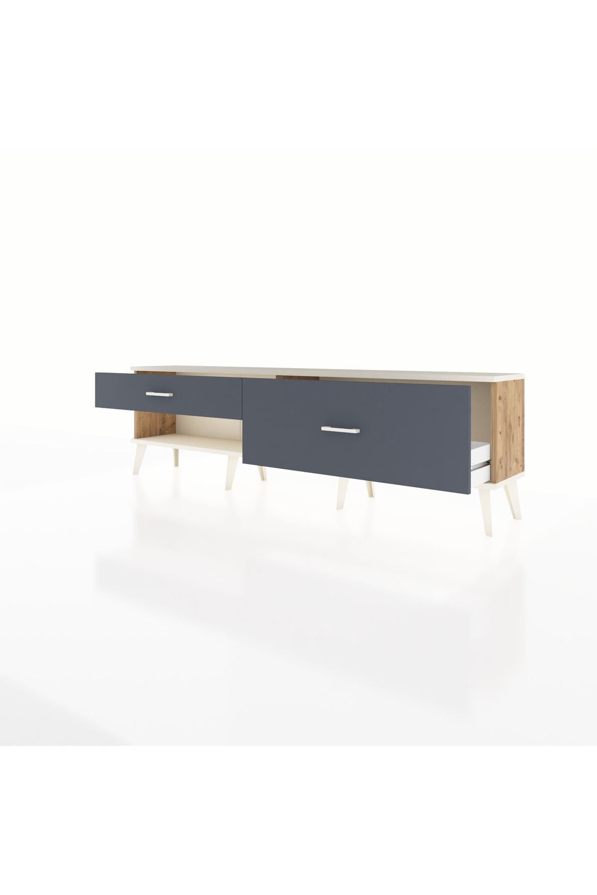 Arges TV Ünitesi 2 Çekmeceli  176x30x51 Çam-Aytaşı/Antrasit