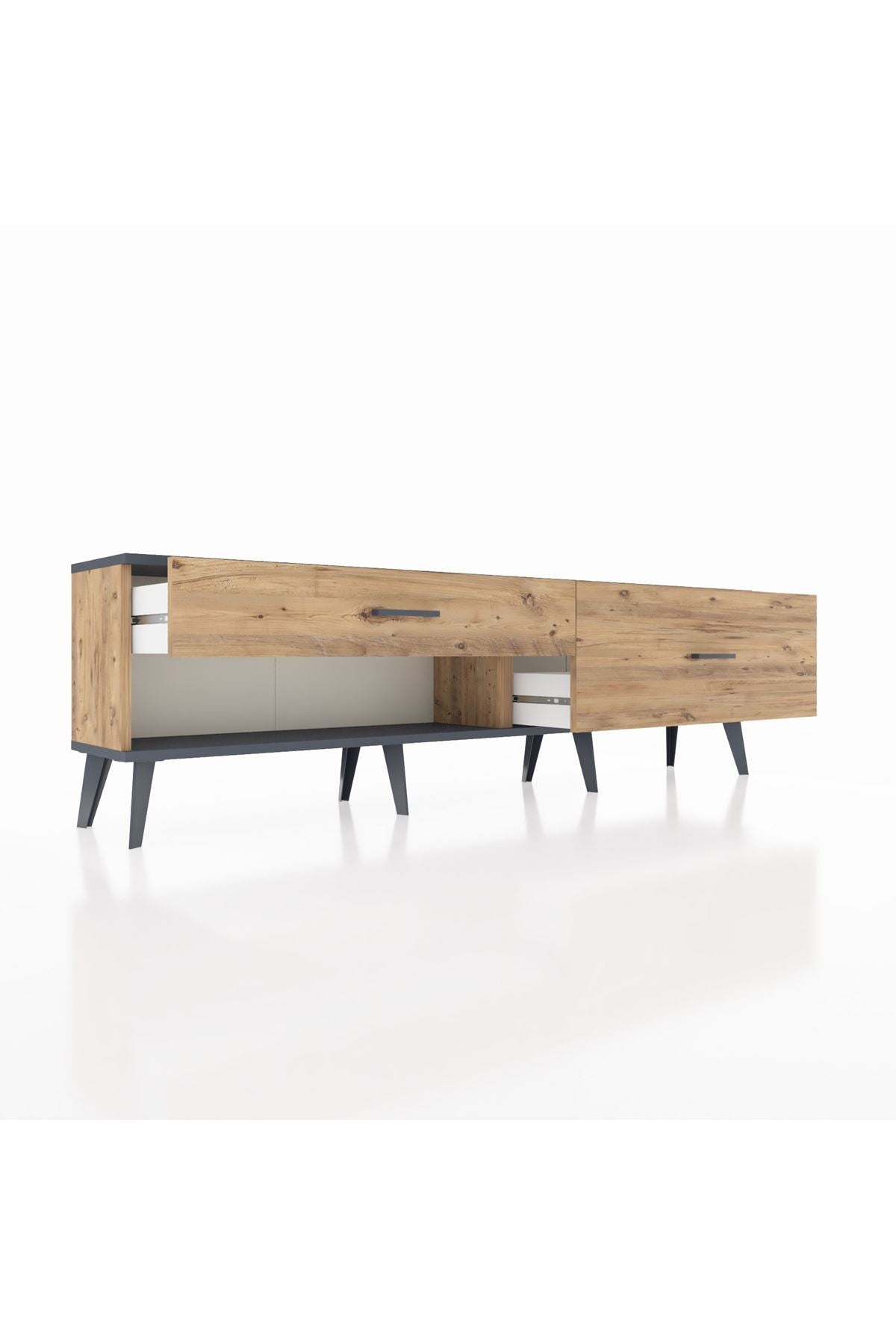 Arges TV Ünitesi 2 Çekmeceli  176x30x51 Çam-Antrasit/Çam