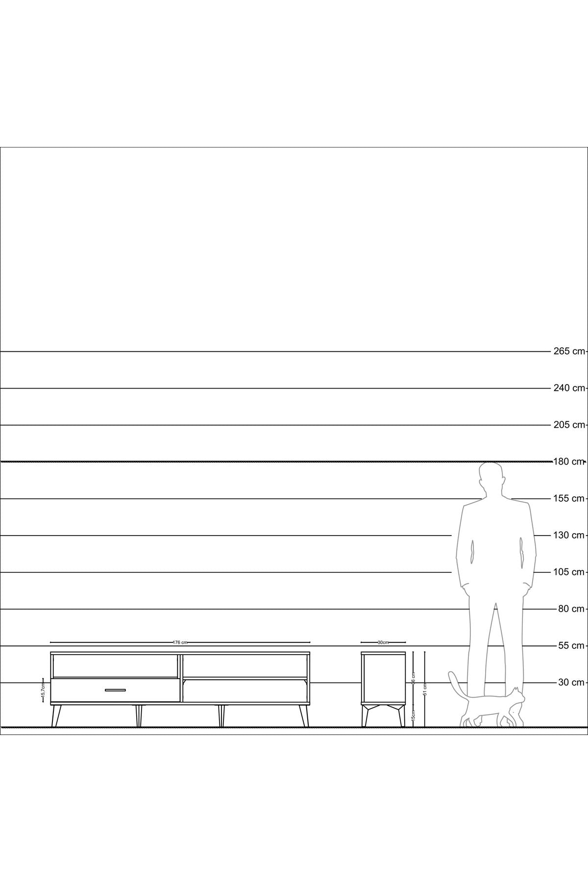 Arges TV Ünitesi 2 Raflı Tek Çekmeceli  176x30x51 Aytaşı-Antrasit/Antrasit