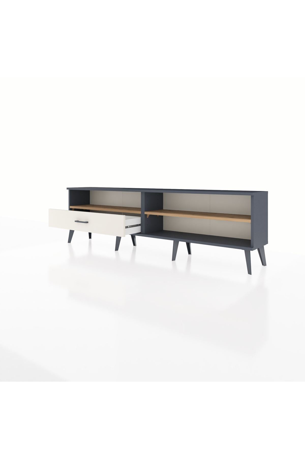 Arges TV Ünitesi 2 Raflı Tek Çekmeceli  176x30x51 Antrasit-Çam/Aytaşı