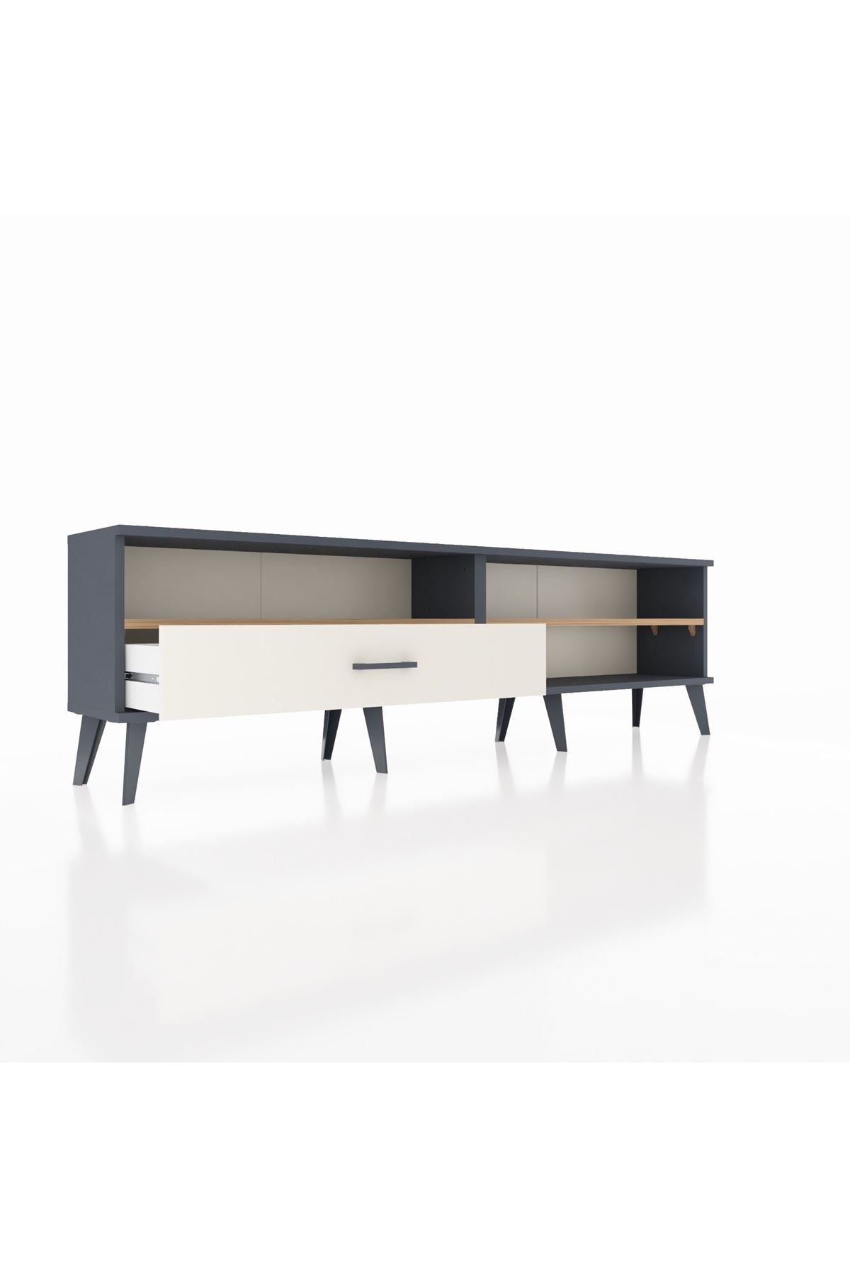 Arges TV Ünitesi 2 Raflı Tek Çekmeceli  176x30x51 Antrasit-Çam/Aytaşı