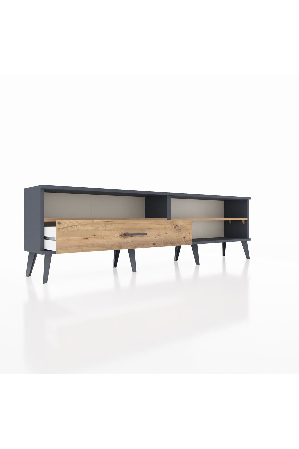 Arges TV Ünitesi 2 Raflı Tek Çekmeceli  176x30x51 Antrasit-Çam/Çam