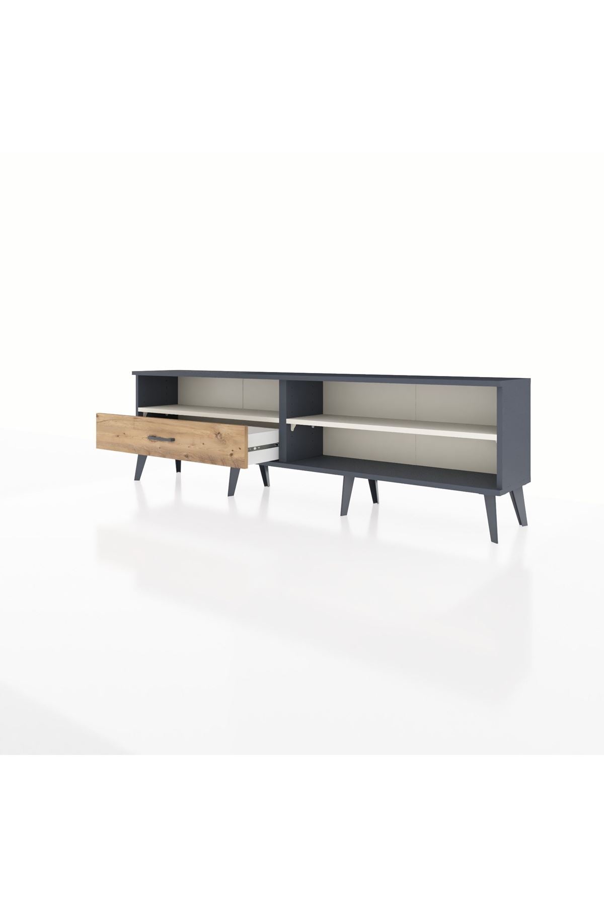 Arges TV Ünitesi 2 Raflı Tek Çekmeceli  176x30x51 Antrasit-Aytaşı/Çam