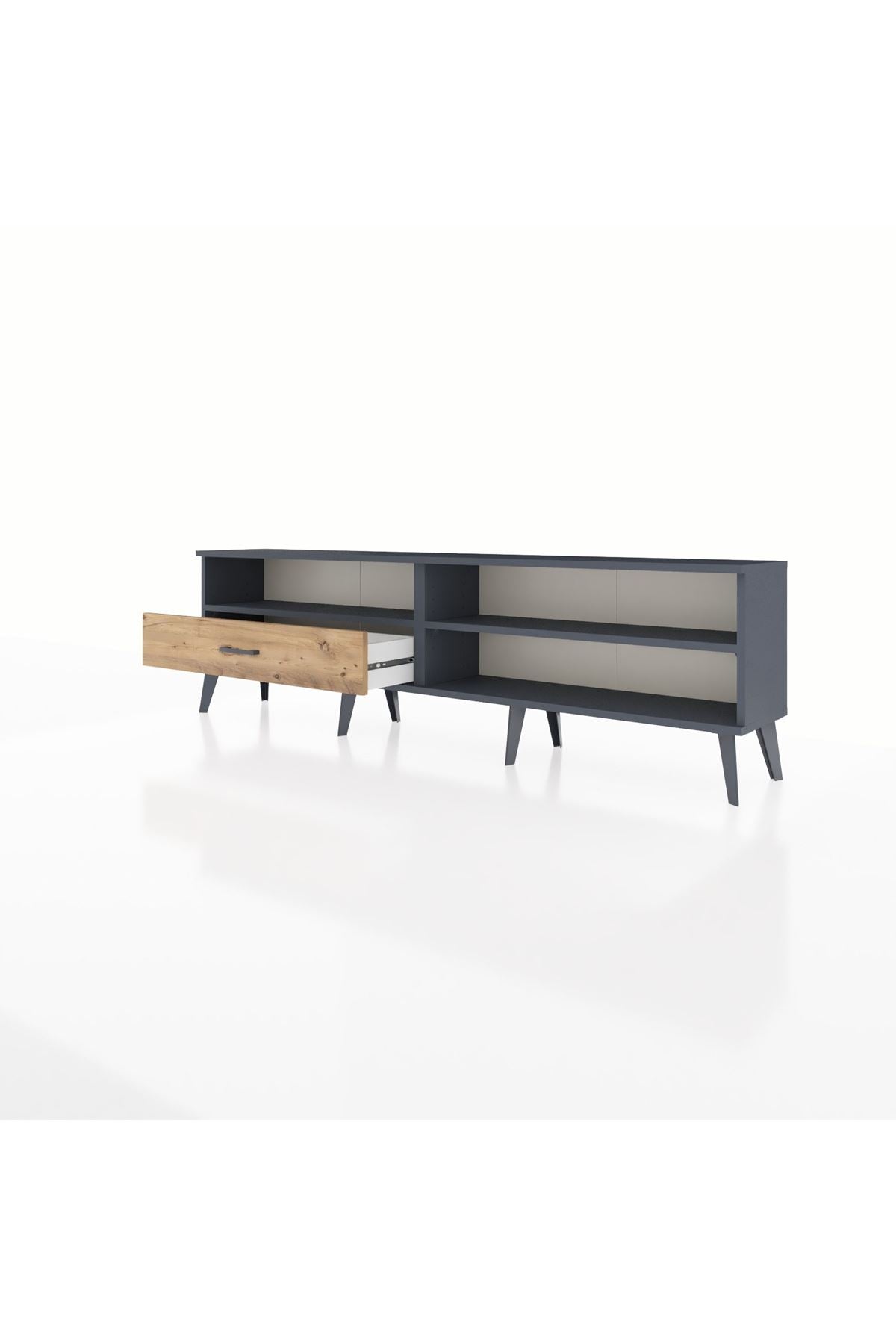 Arges TV Ünitesi 2 Raflı Tek Çekmeceli  176x30x51 Antrasit-Antrasit/Çam