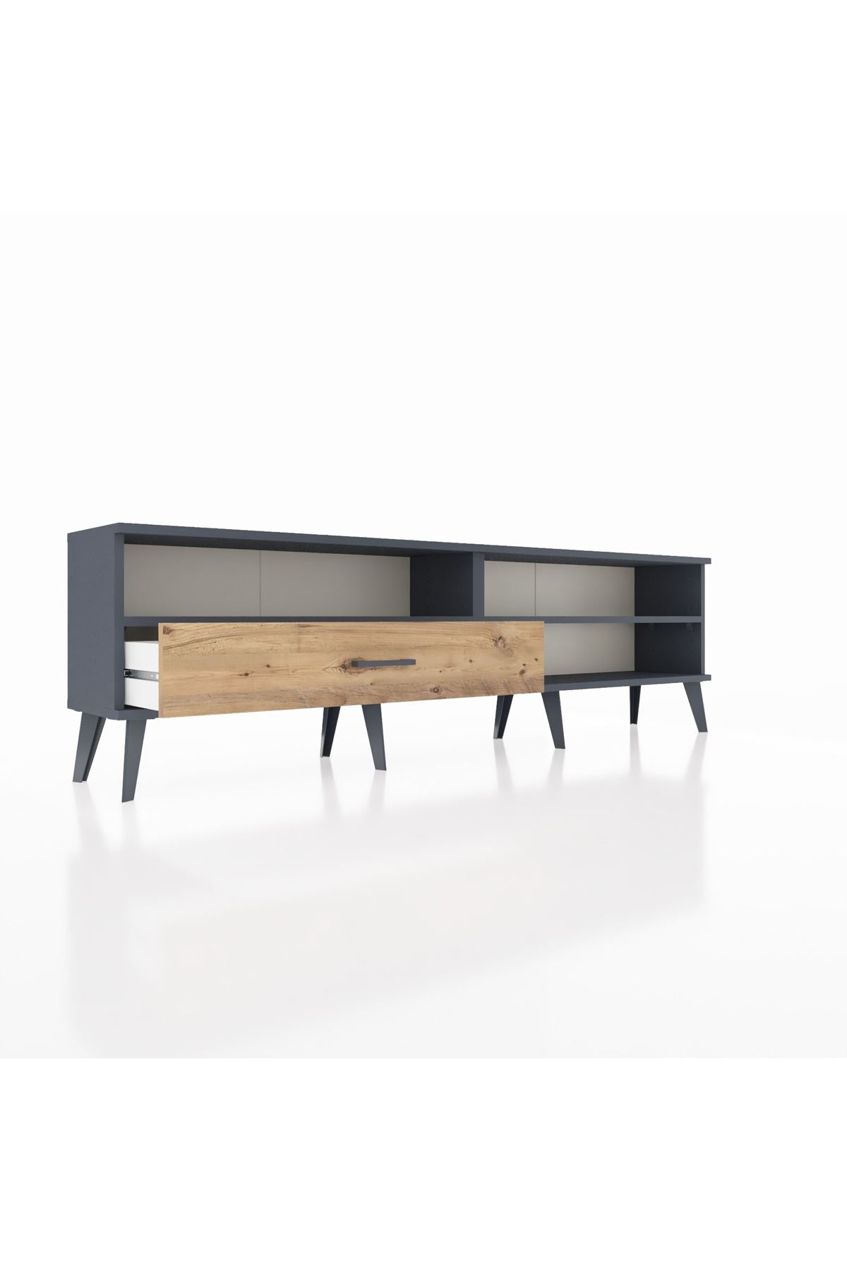 Arges TV Ünitesi 2 Raflı Tek Çekmeceli  176x30x51 Antrasit-Antrasit/Çam