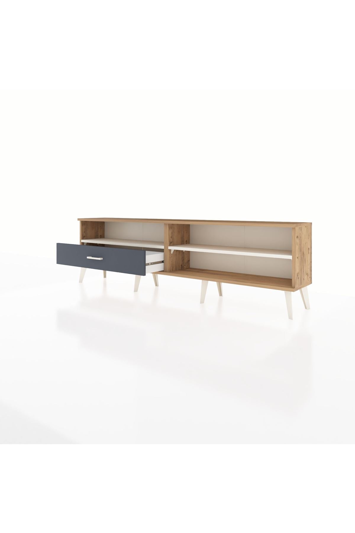 Arges TV Ünitesi 2 Raflı Tek Çekmeceli  176x30x51 Çam-Aytaşı/Antrasit