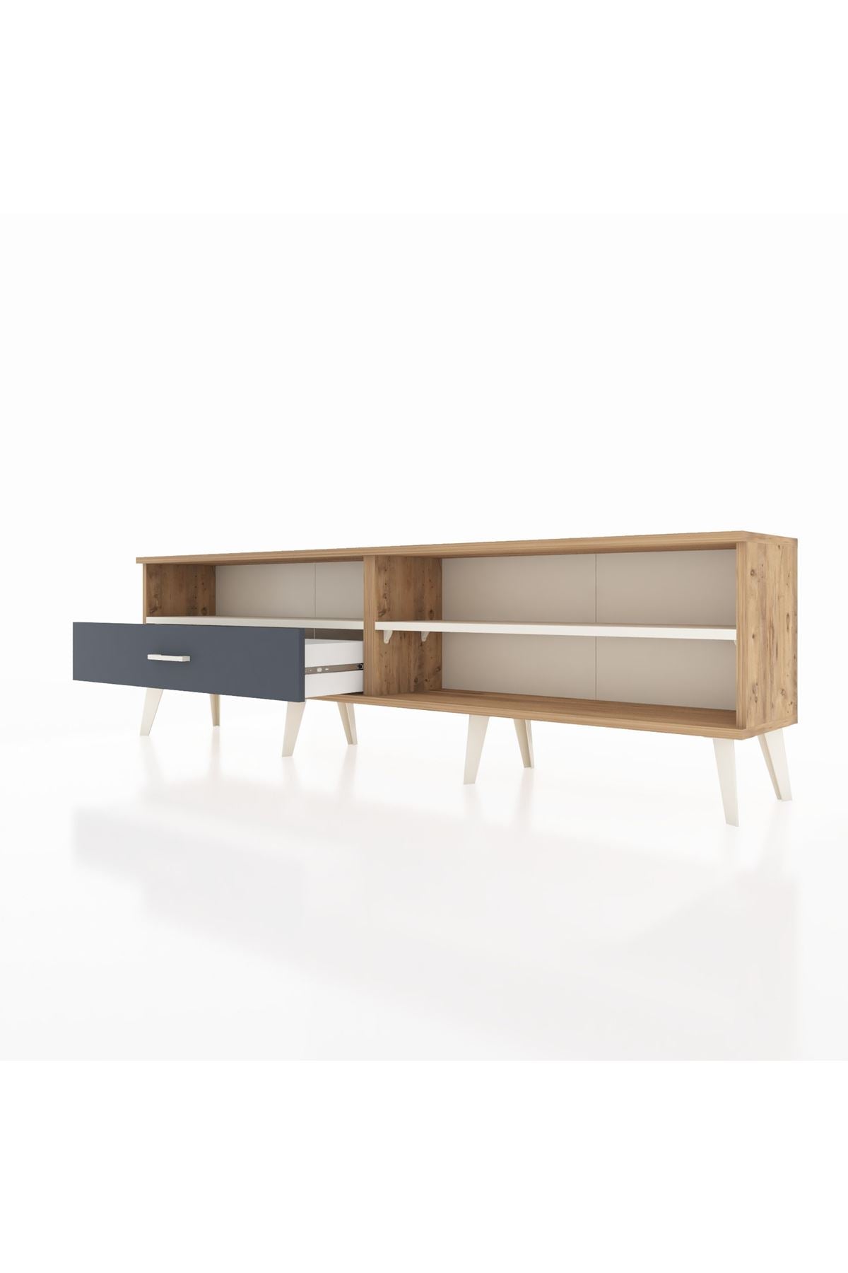 Arges TV Ünitesi 2 Raflı Tek Çekmeceli  176x30x51 Çam-Aytaşı/Antrasit