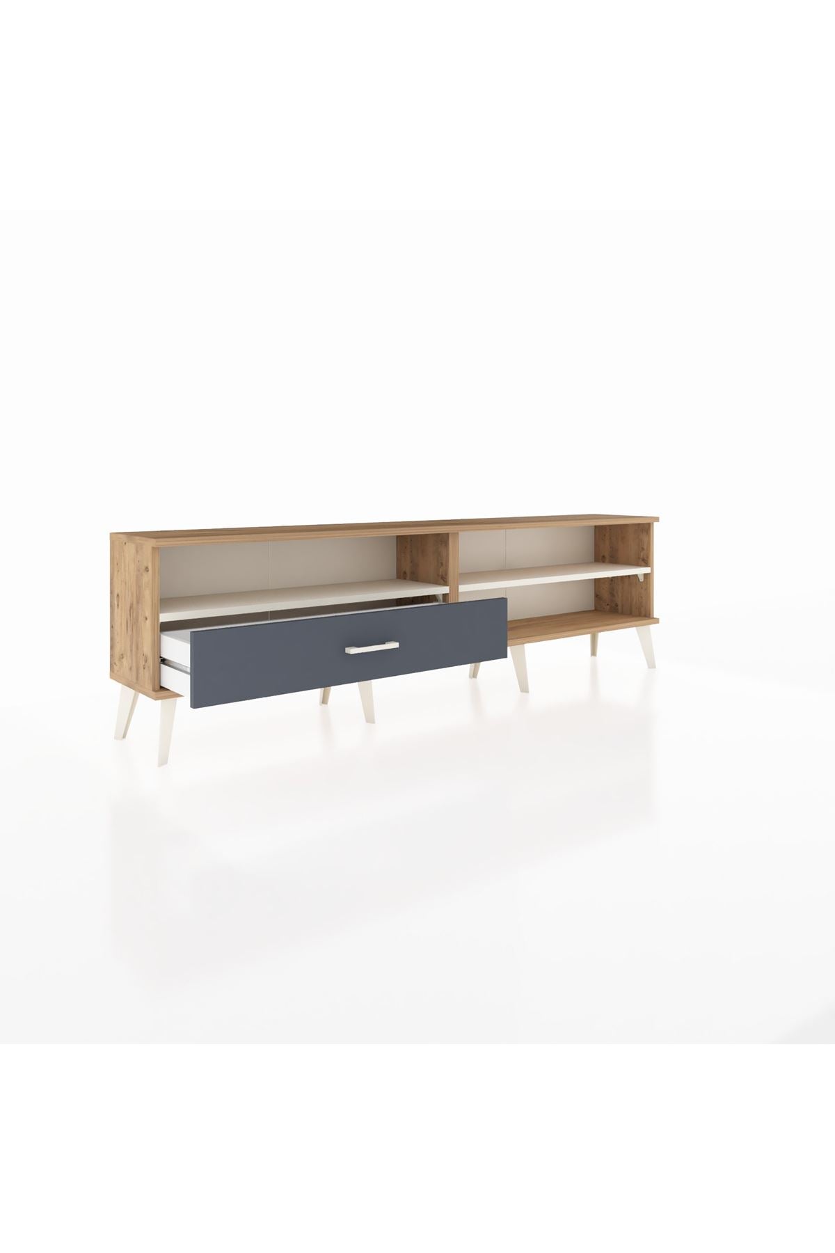 Arges TV Ünitesi 2 Raflı Tek Çekmeceli  176x30x51 Çam-Aytaşı/Antrasit