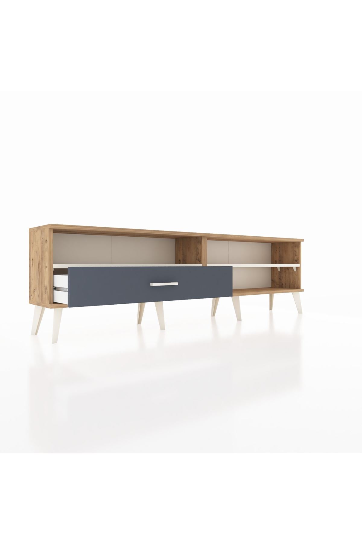 Arges TV Ünitesi 2 Raflı Tek Çekmeceli  176x30x51 Çam-Aytaşı/Antrasit