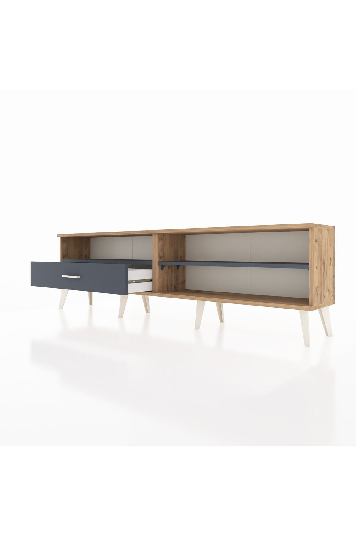 Arges TV Ünitesi 2 Raflı Tek Çekmeceli  176x30x51 Çam-Antrasit/Antrasit