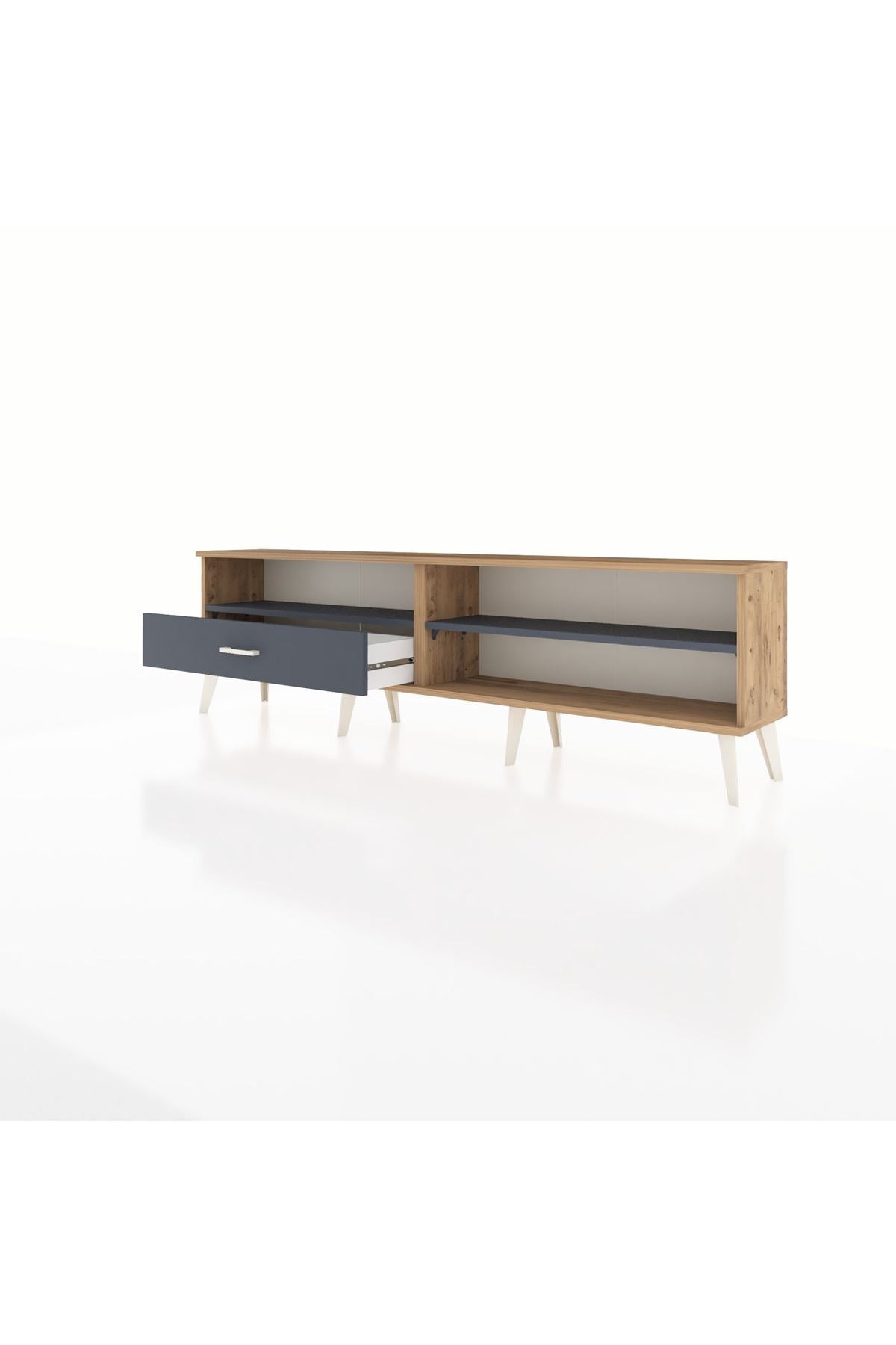 Arges TV Ünitesi 2 Raflı Tek Çekmeceli  176x30x51 Çam-Antrasit/Antrasit