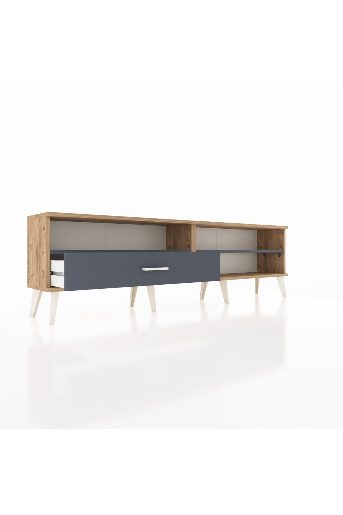 Arges TV Ünitesi 2 Raflı Tek Çekmeceli  176x30x51 Çam-Antrasit/Antrasit