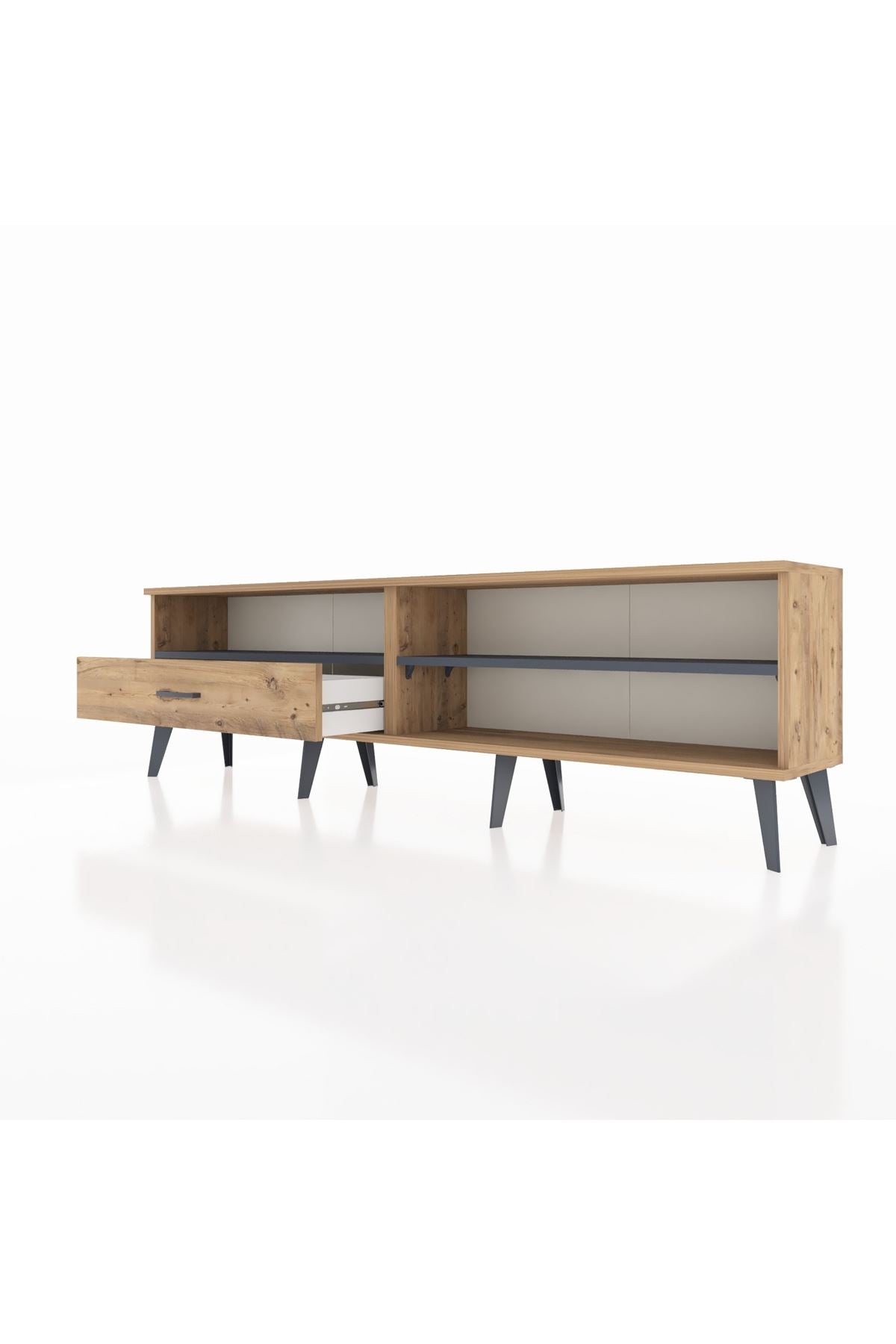 Arges TV Ünitesi 2 Raflı Tek Çekmeceli  176x30x51 Çam-Antrasit/Çam