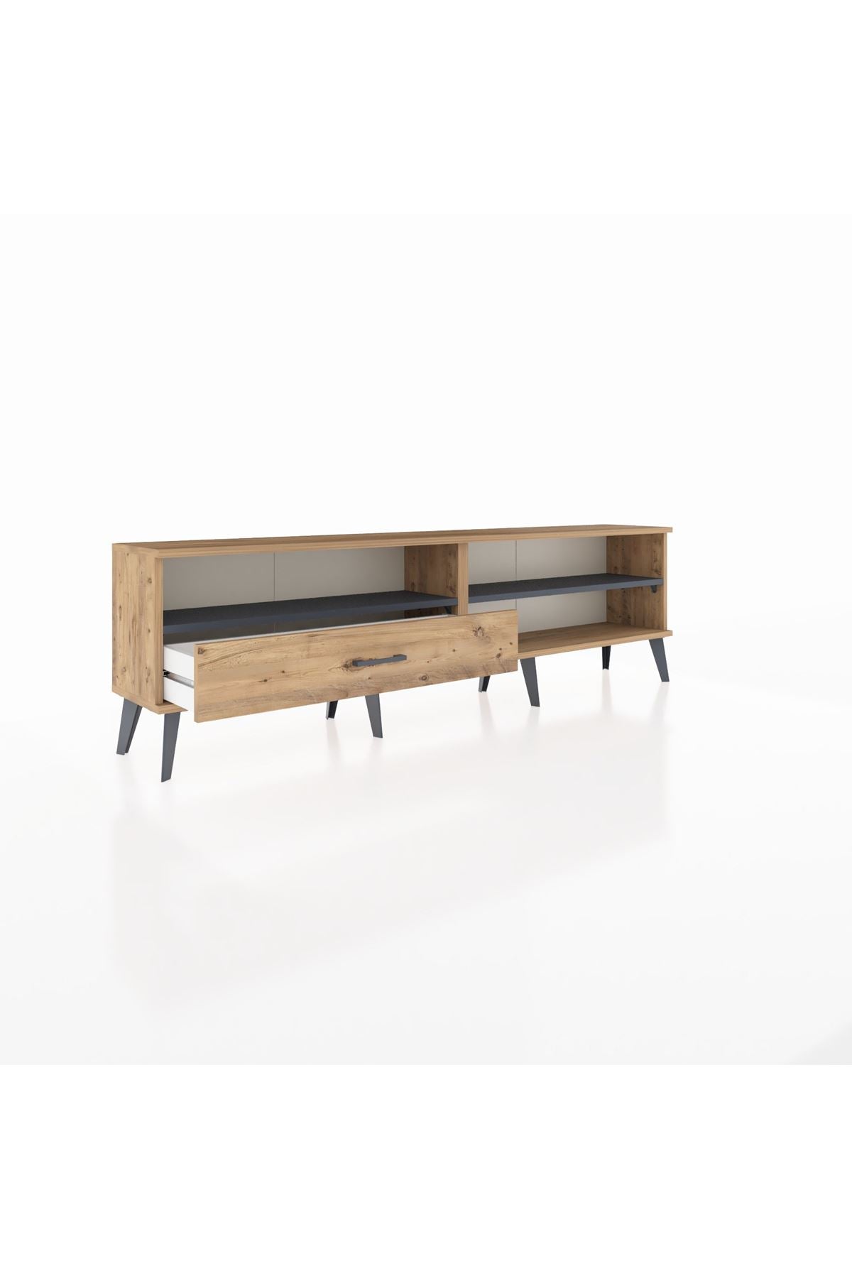 Arges TV Ünitesi 2 Raflı Tek Çekmeceli  176x30x51 Çam-Antrasit/Çam