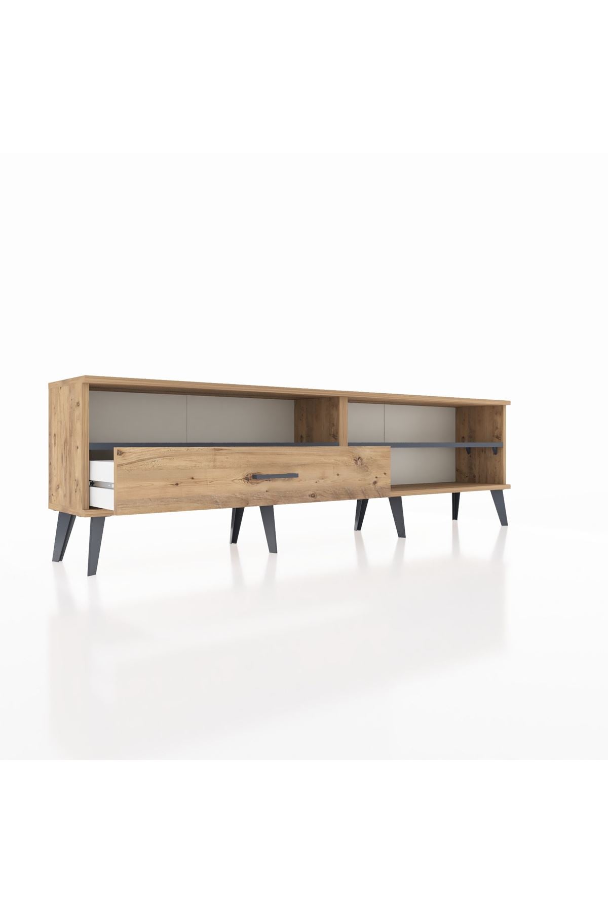 Arges TV Ünitesi 2 Raflı Tek Çekmeceli  176x30x51 Çam-Antrasit/Çam