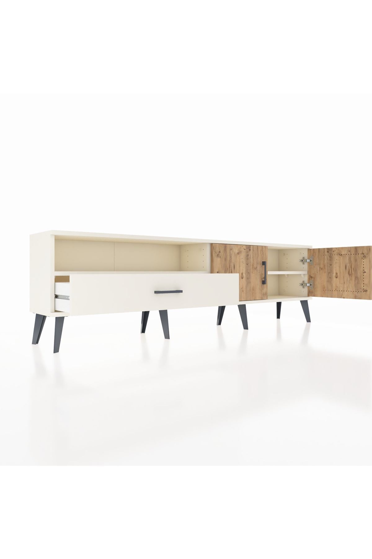 Arges TV Ünitesi 2 Raflı Tek Çekmeceli 2 Kapaklı 176x30x51 Aytaşı-Çam/Aytaşı