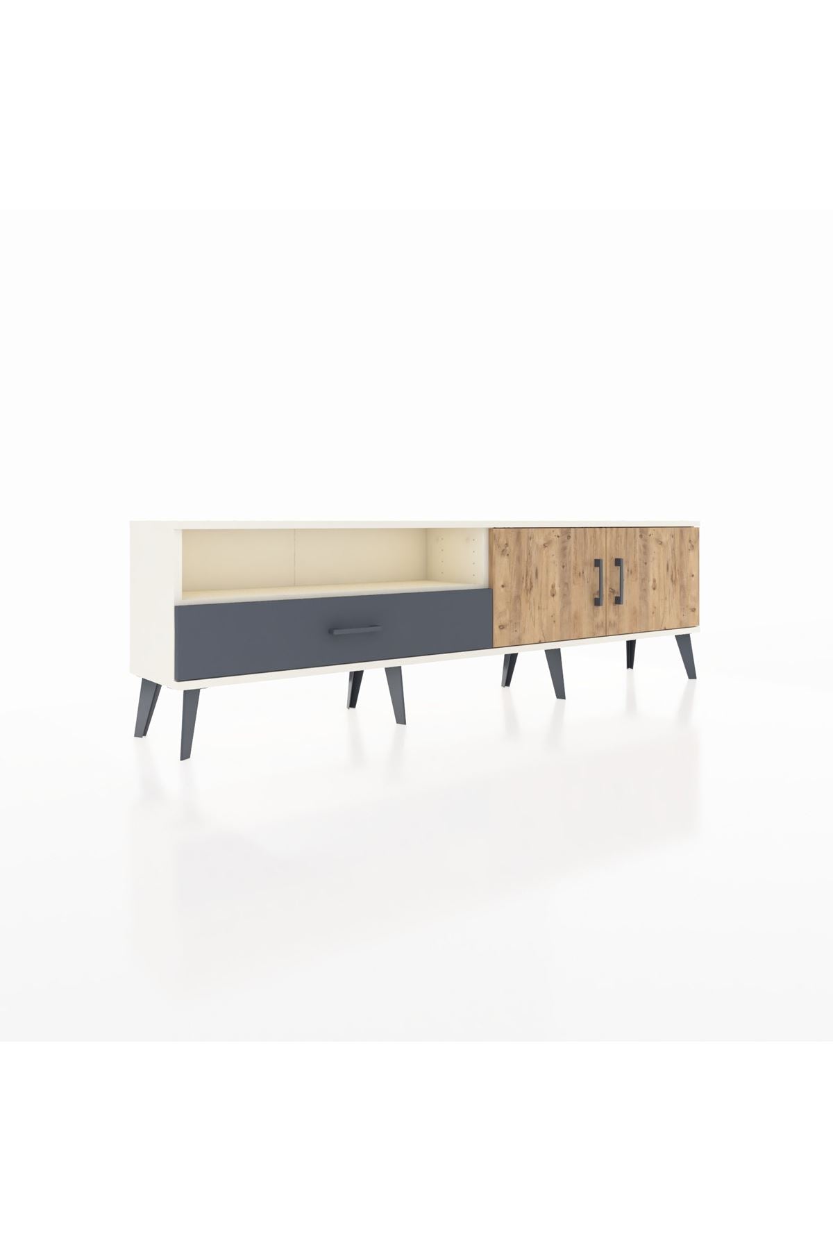 Arges TV Ünitesi 2 Raflı Tek Çekmeceli 2 Kapaklı 176x30x51 Aytaşı-Çam/Antrasit