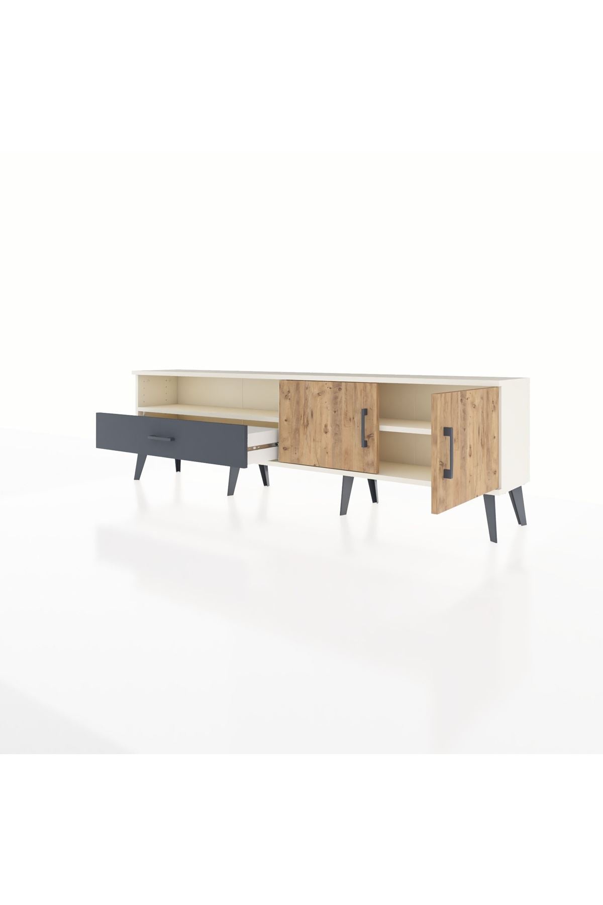 Arges TV Ünitesi 2 Raflı Tek Çekmeceli 2 Kapaklı 176x30x51 Aytaşı-Çam/Antrasit