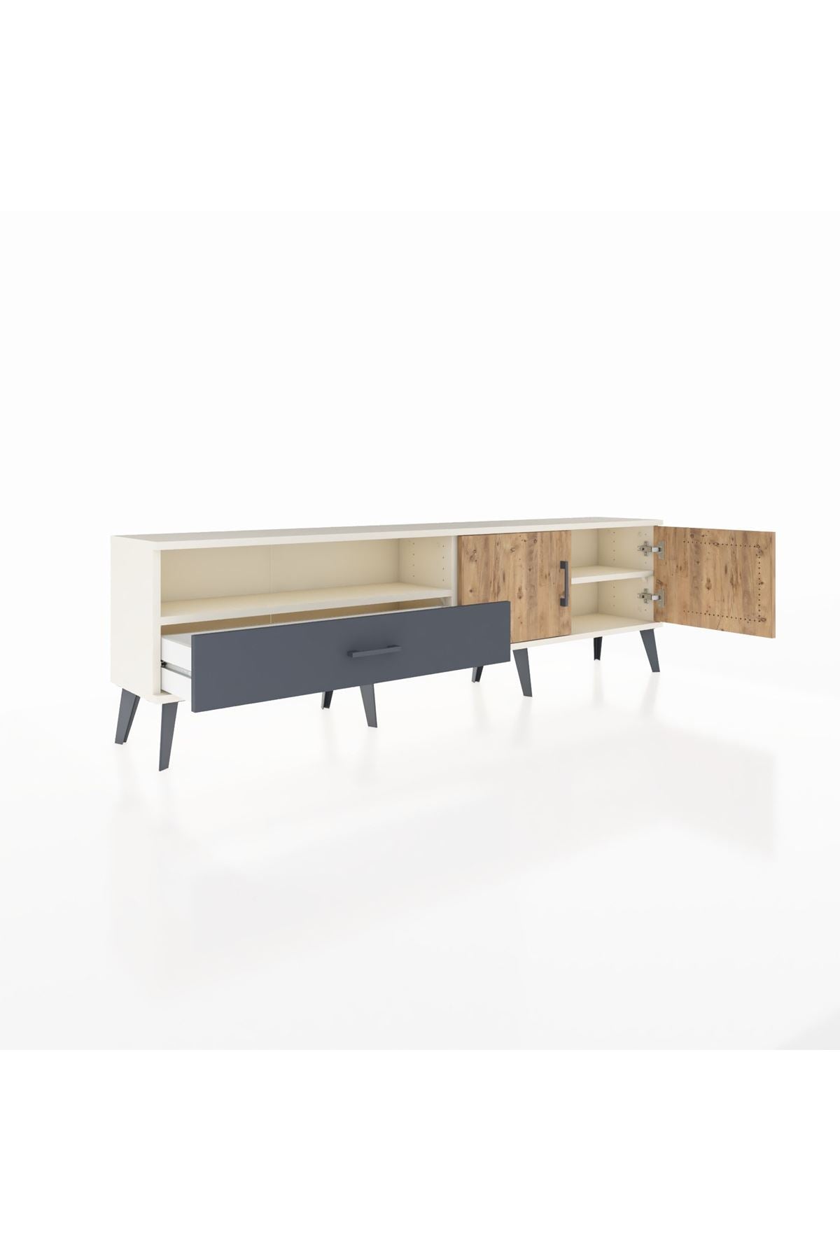 Arges TV Ünitesi 2 Raflı Tek Çekmeceli 2 Kapaklı 176x30x51 Aytaşı-Çam/Antrasit