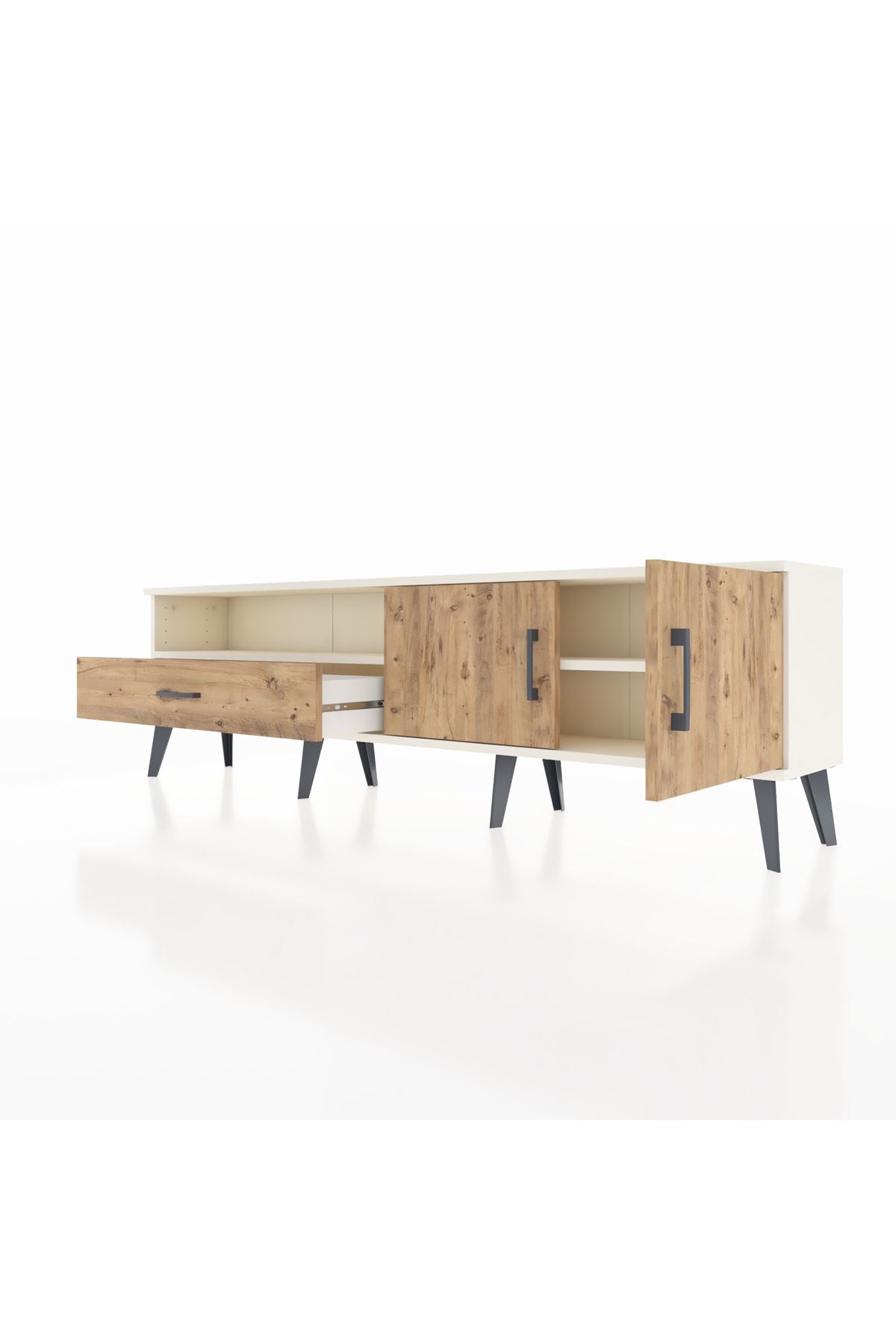 Arges TV Ünitesi 2 Raflı Tek Çekmeceli 2 Kapaklı 176x30x51 Aytaşı-Çam/Çam