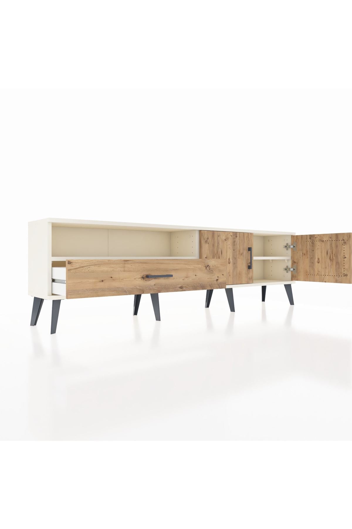 Arges TV Ünitesi 2 Raflı Tek Çekmeceli 2 Kapaklı 176x30x51 Aytaşı-Çam/Çam