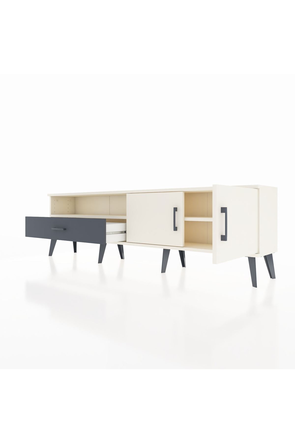 Arges TV Ünitesi 2 Raflı Tek Çekmeceli 2 Kapaklı 176x30x51 Aytaşı-Aytaşı/Antrasit