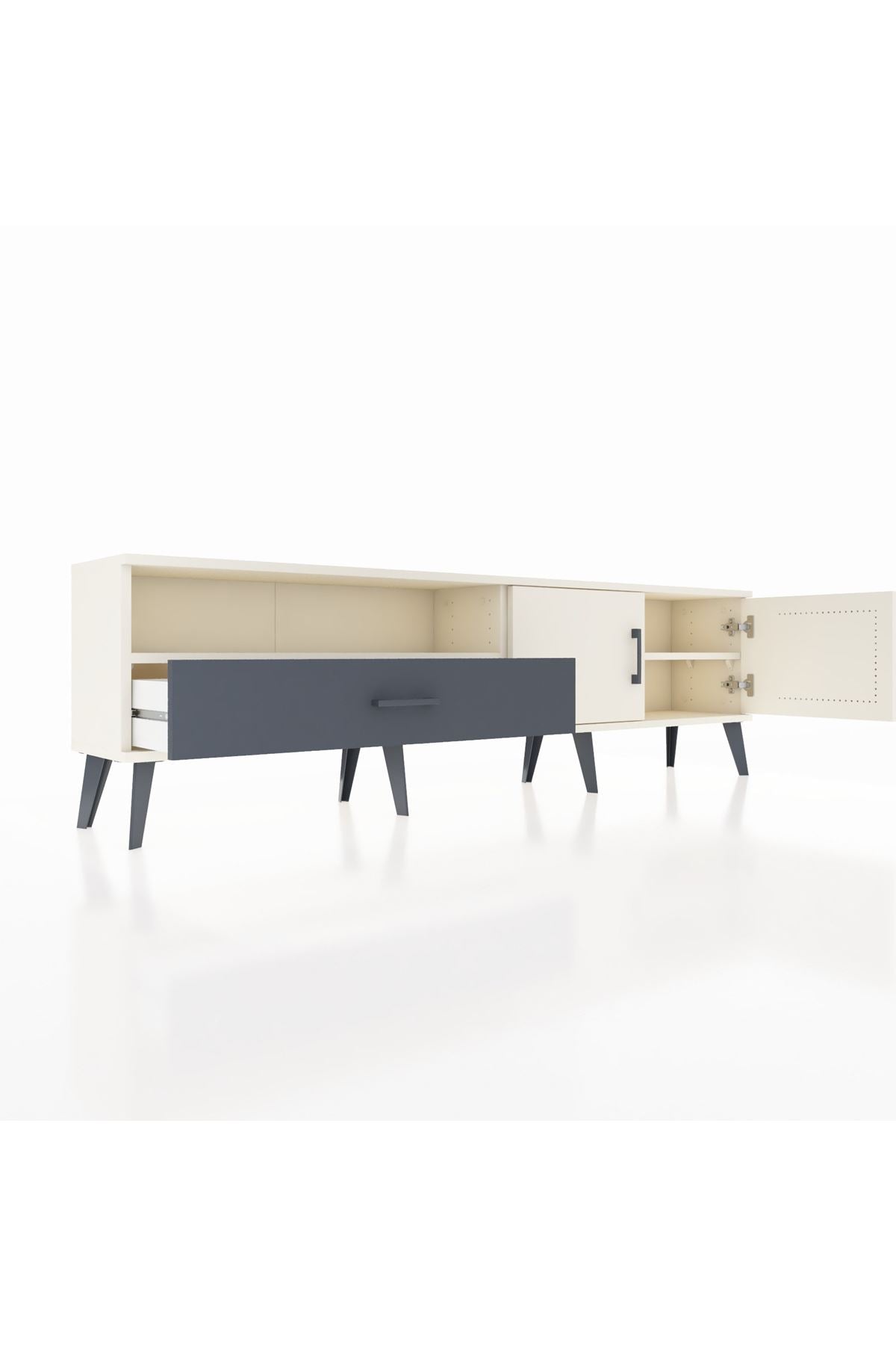 Arges TV Ünitesi 2 Raflı Tek Çekmeceli 2 Kapaklı 176x30x51 Aytaşı-Aytaşı/Antrasit