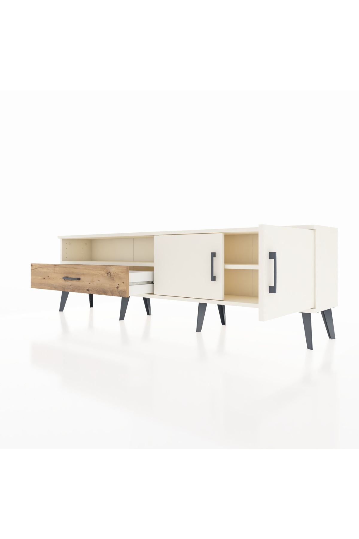 Arges TV Ünitesi 2 Raflı Tek Çekmeceli 2 Kapaklı 176x30x51 Aytaşı-Aytaşı/Çam