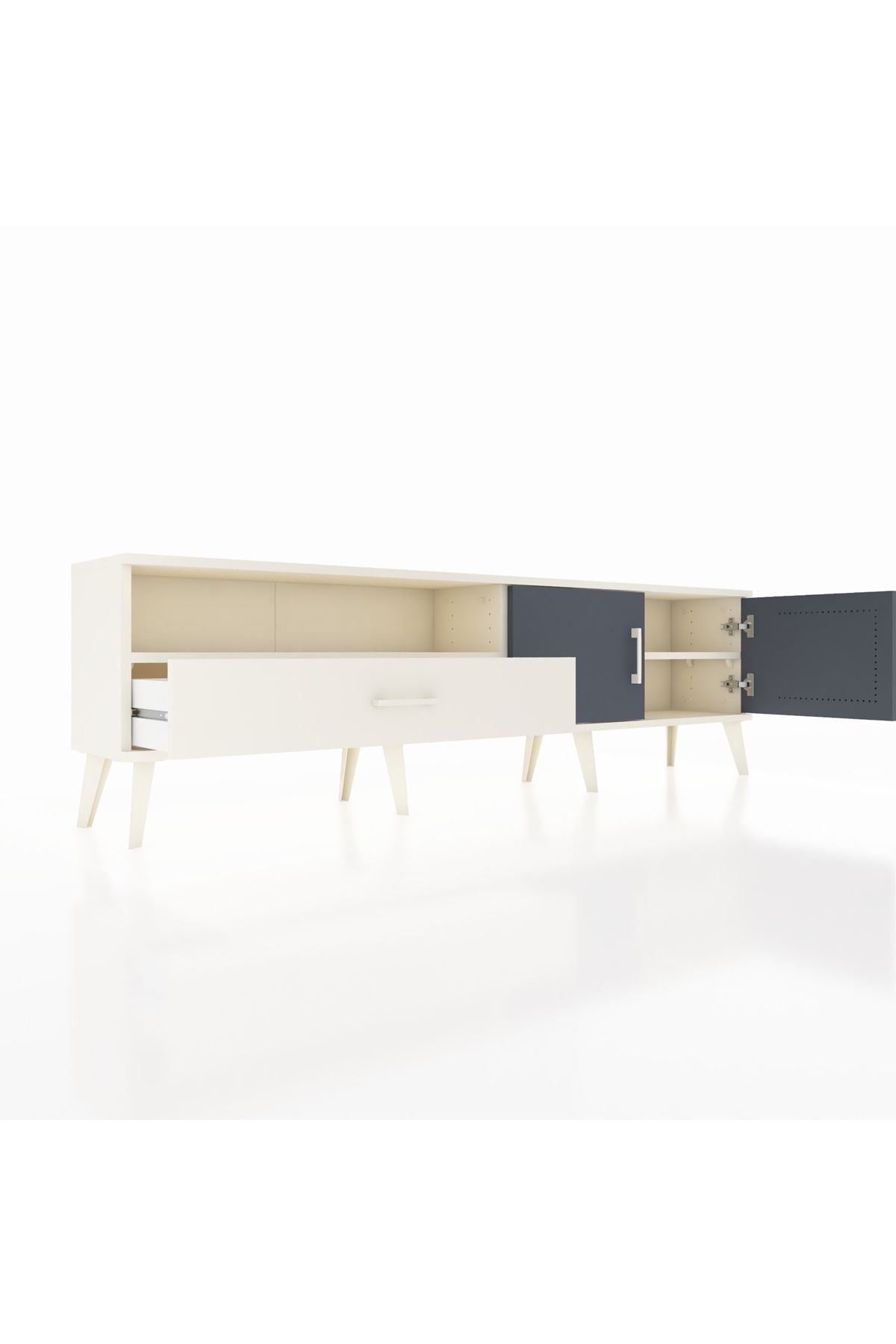 Arges TV Ünitesi 2 Raflı Tek Çekmeceli 2 Kapaklı 176x30x51 Aytaşı-Antrasit/Aytaşı