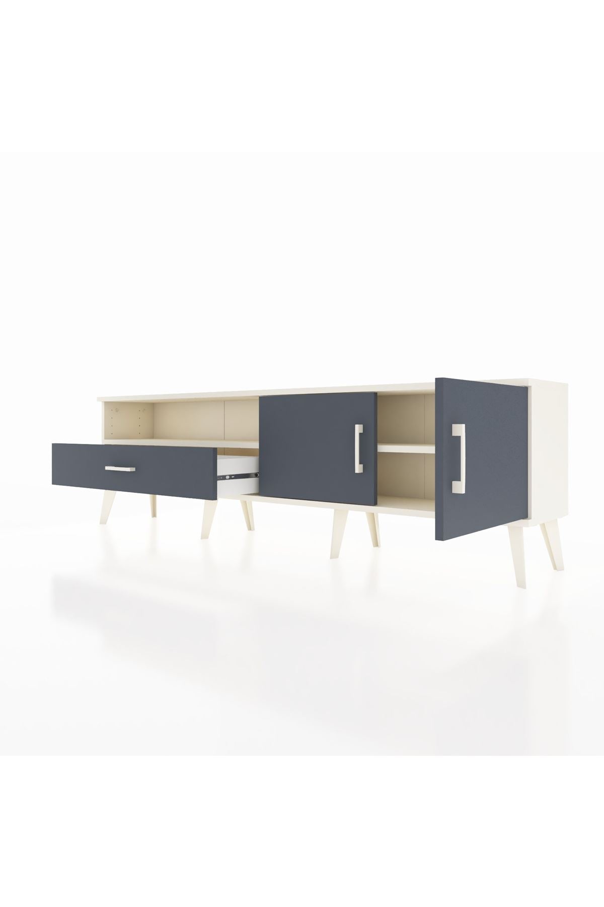 Arges TV Ünitesi 2 Raflı Tek Çekmeceli 2 Kapaklı 176x30x51 Aytaşı-Antrasit/Antrasit