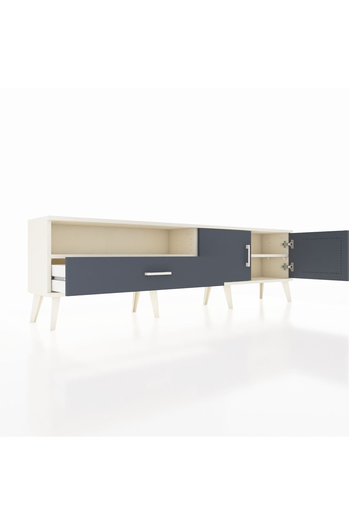 Arges TV Ünitesi 2 Raflı Tek Çekmeceli 2 Kapaklı 176x30x51 Aytaşı-Antrasit/Antrasit