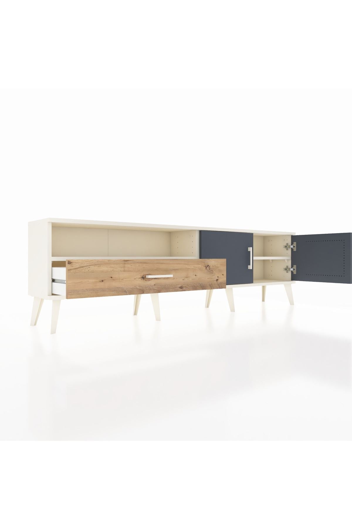 Arges TV Ünitesi 2 Raflı Tek Çekmeceli 2 Kapaklı 176x30x51 Aytaşı-Antrasit/Çam