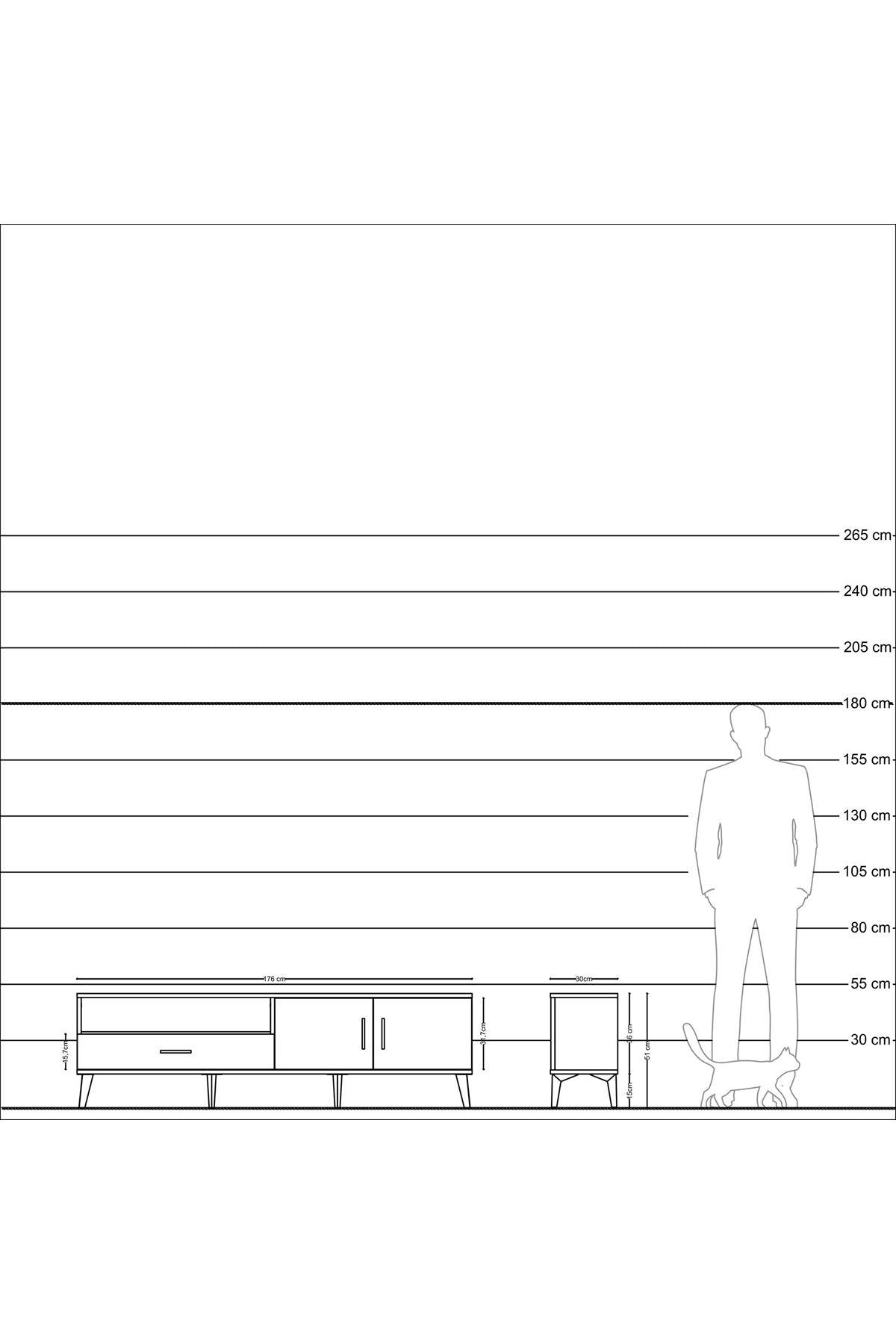 Arges TV Ünitesi 2 Raflı Tek Çekmeceli 2 Kapaklı 176x30x51 Aytaşı-Antrasit/Çam