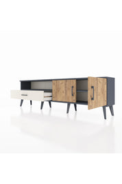 Arges TV Ünitesi 2 Raflı Tek Çekmeceli 2 Kapaklı 176x30x51 Antrasit-Çam/Aytaşı