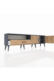 Arges TV Ünitesi 2 Raflı Tek Çekmeceli 2 Kapaklı 176x30x51 Antrasit-Çam/Çam
