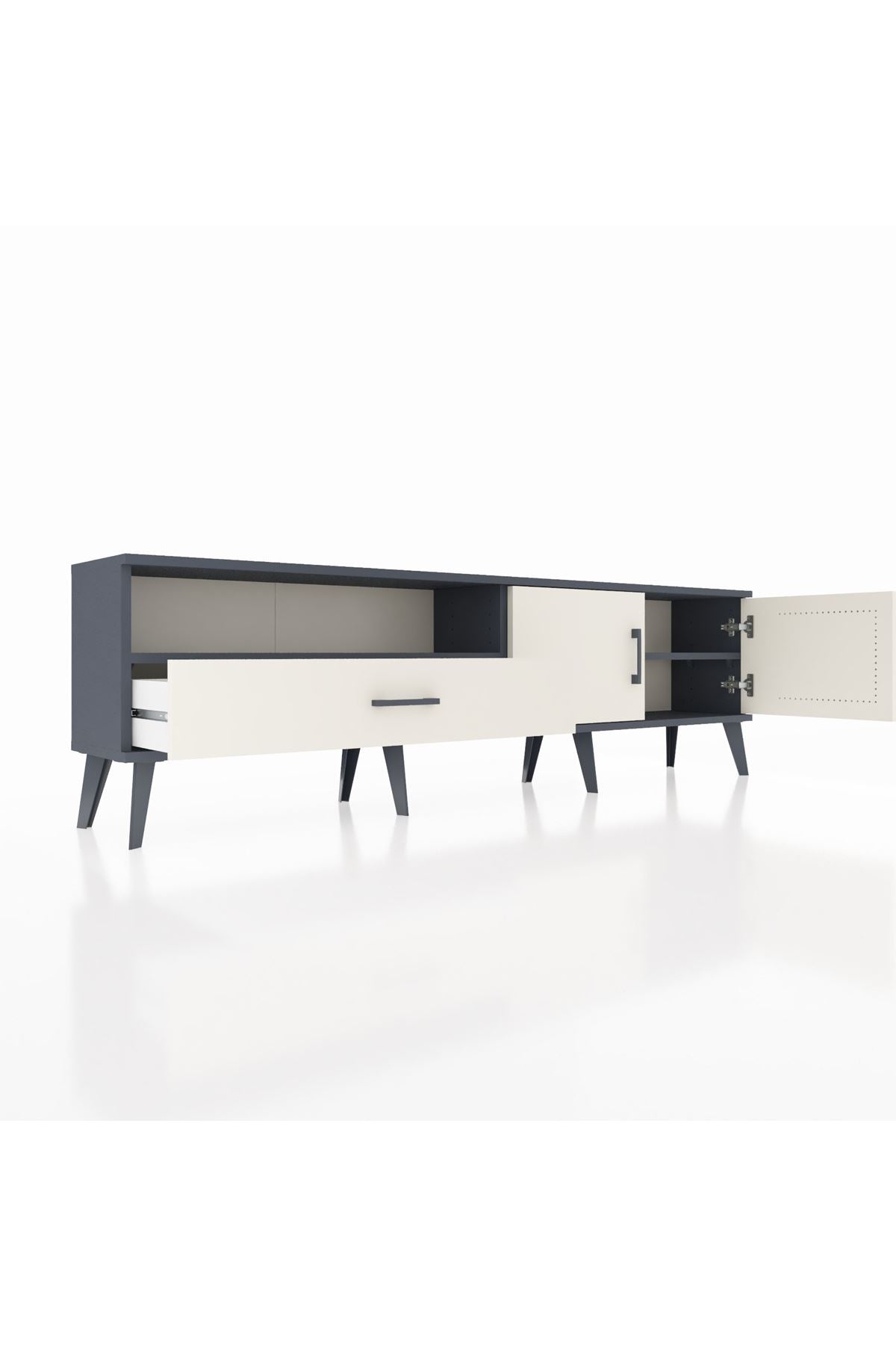 Arges TV Ünitesi 2 Raflı Tek Çekmeceli 2 Kapaklı 176x30x51 Antrasit-Aytaşı/Aytaşı