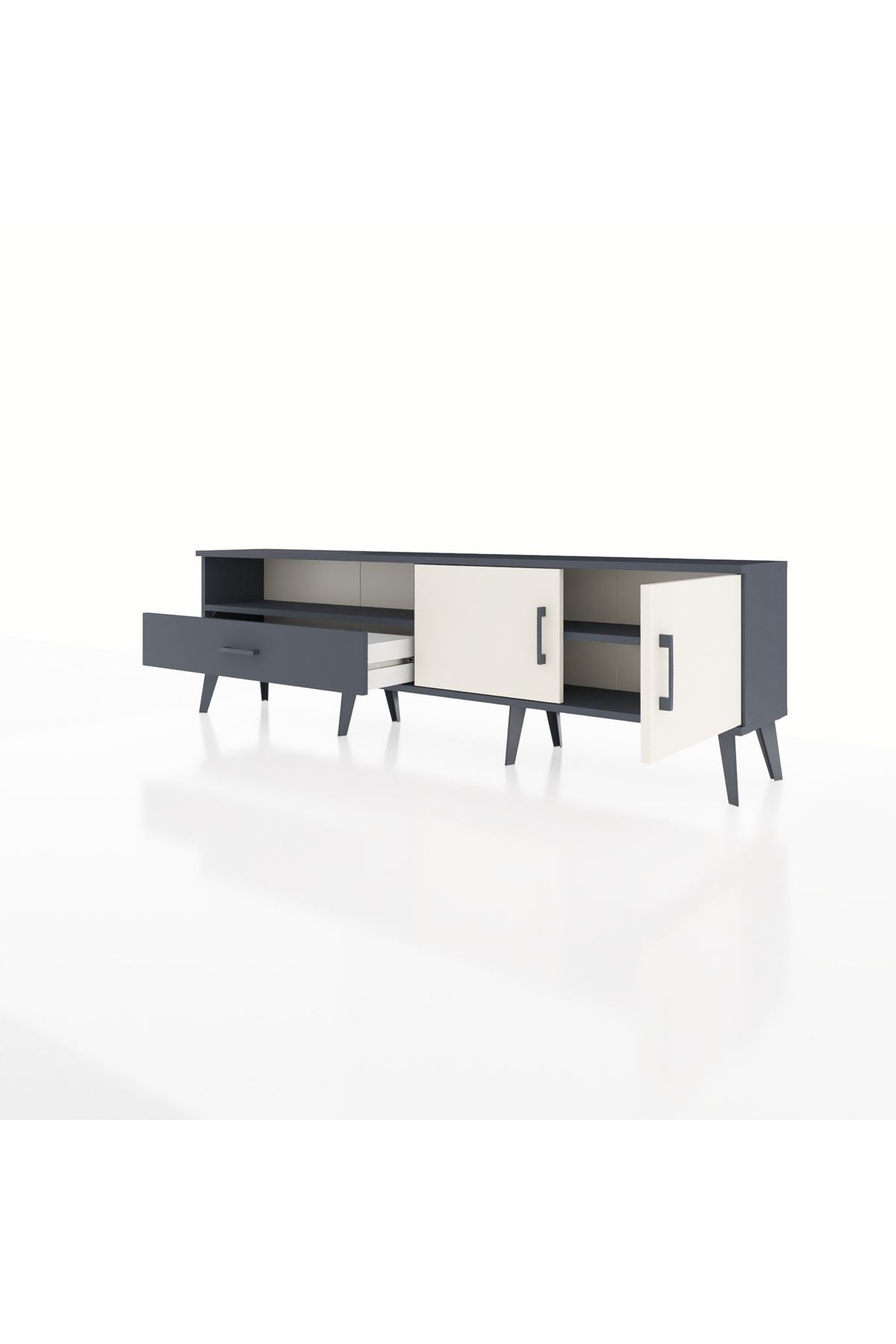 Arges TV Ünitesi 2 Raflı Tek Çekmeceli 2 Kapaklı 176x30x51 Antrasit-Aytaşı/Antrasit